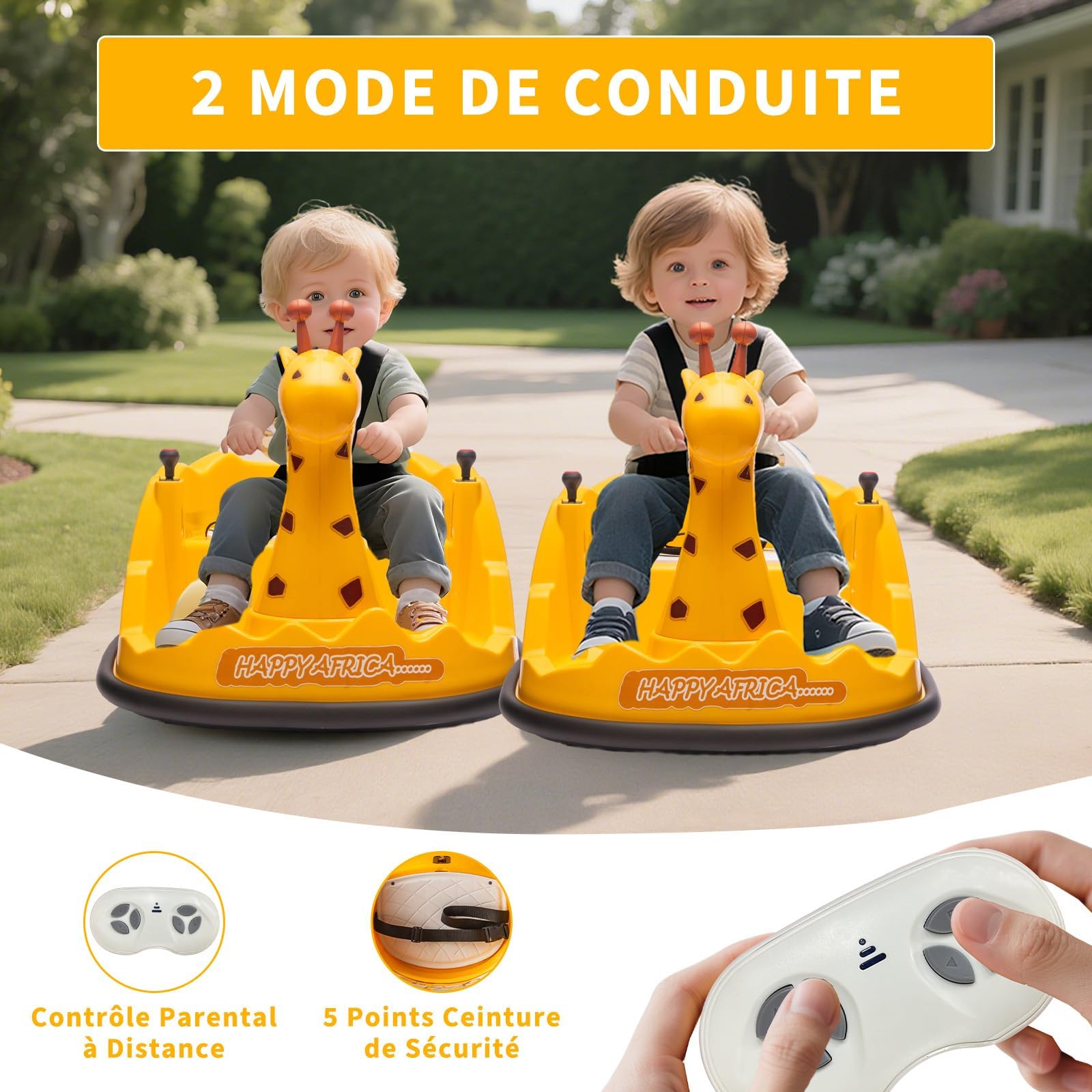 Garvee Autoscontro Elettrico per Bambini 6V Doppio Motore Design a Giraffa | Macchina Elettrica con Telecomando, Luci LED, Musica, Cintura di Sicurezza, Caricao 20 kg, per Bambini 2-5 Anni, Giallo