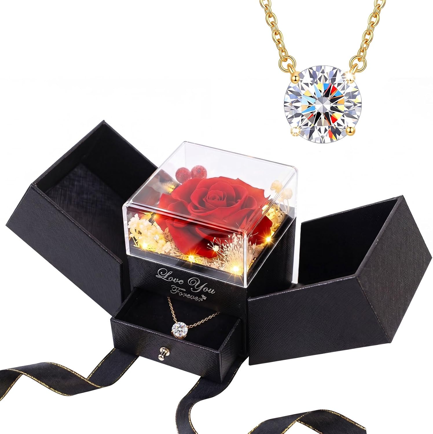 Preserved Real Rose Gifts for Women with Necklace