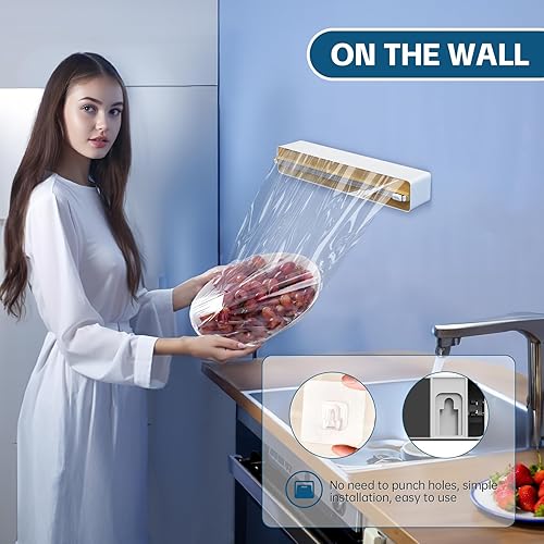 Miniatura 6 de Dispensador de plástico magnético recargable con cortador, papel enceradoestañopapel de aluminio y organizador de envoltura de plástico, rollo de