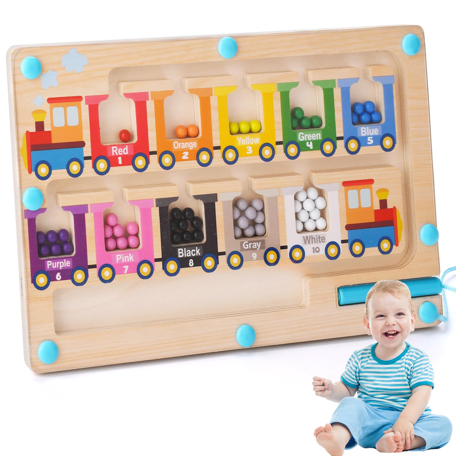 Laberinto Magnético Montessori,Juguete de Madera 2 3 4 5 Años,Juego Motricidad Fina,Educativo para Niñas 3-4 Años,Juguete Educativo de Madera con Colores y Números,Regalo para Niño y Niña