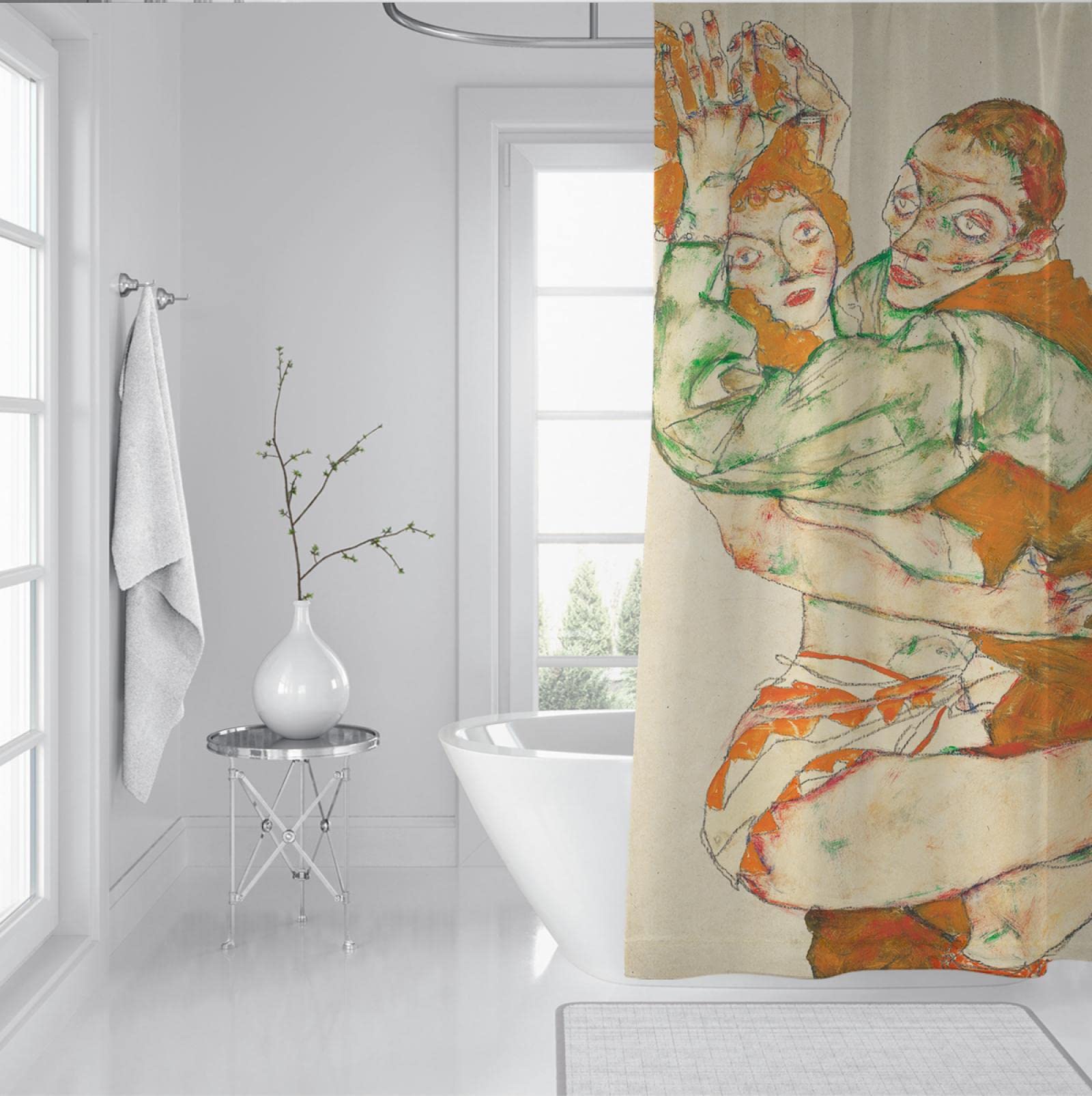 Beige Duschvorhang Egon Schiele Expressionismus Duschvorhänge Saubere Badaccessoires Schutz der Privatsphäre Duschvorhang Set 200x240cm