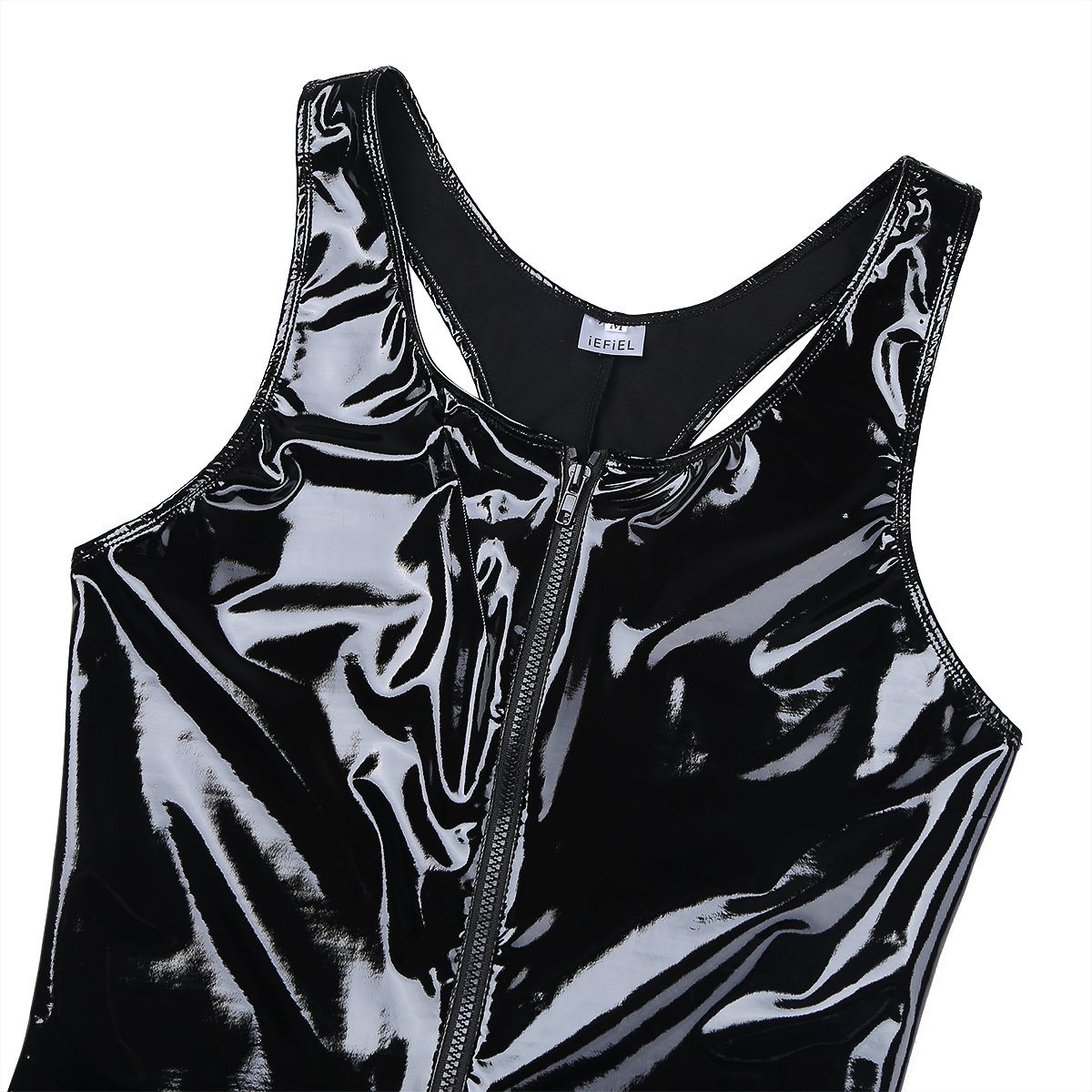 ranrann Body Homme Sexy Ouvert Bodysuit Cuir Verni Combinaison Maillot de Corps Wetlook Lingerie Erotique Jumpsuit Vêtements de Nuit Clubwear M-4XL