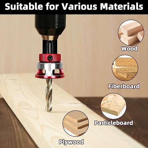 Miniatura 6 de Juego de brocas avellanadas de 7 piezas con collar de tope de aleación de aluminio, una broca de destornillador, 5 brocas cónicas HSS M2 y una