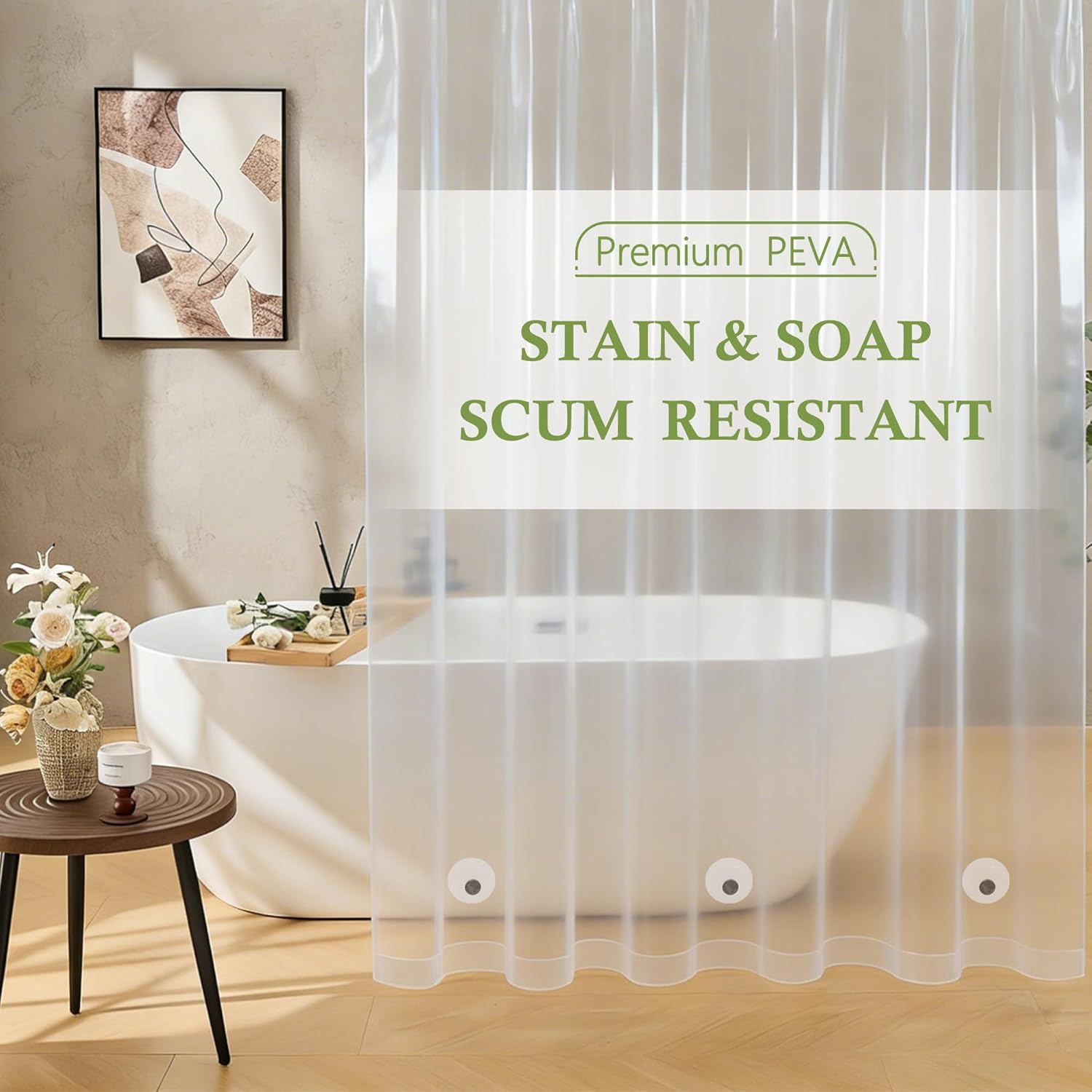Sage Green Waffle Shower Curtain 3 in 1 Set with Hooks - Includes Luxury 180GSM Weighted Cloth Curtain & Waterproof Liner, 12 Hooks, 72"x72 " for Bathroom (Sage Green, 3 IN 1 Shower Curtain Set)