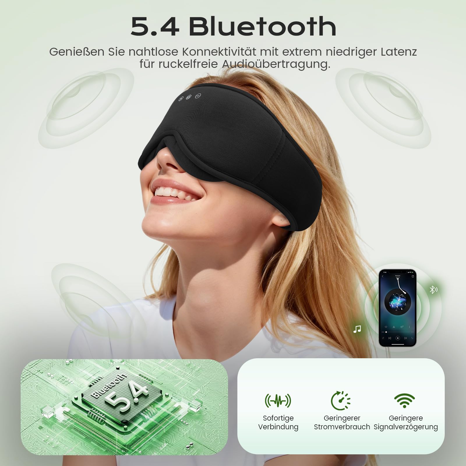 musicozy Máscara de bambú 3D para dormir con auriculares para DE (XY), color negro