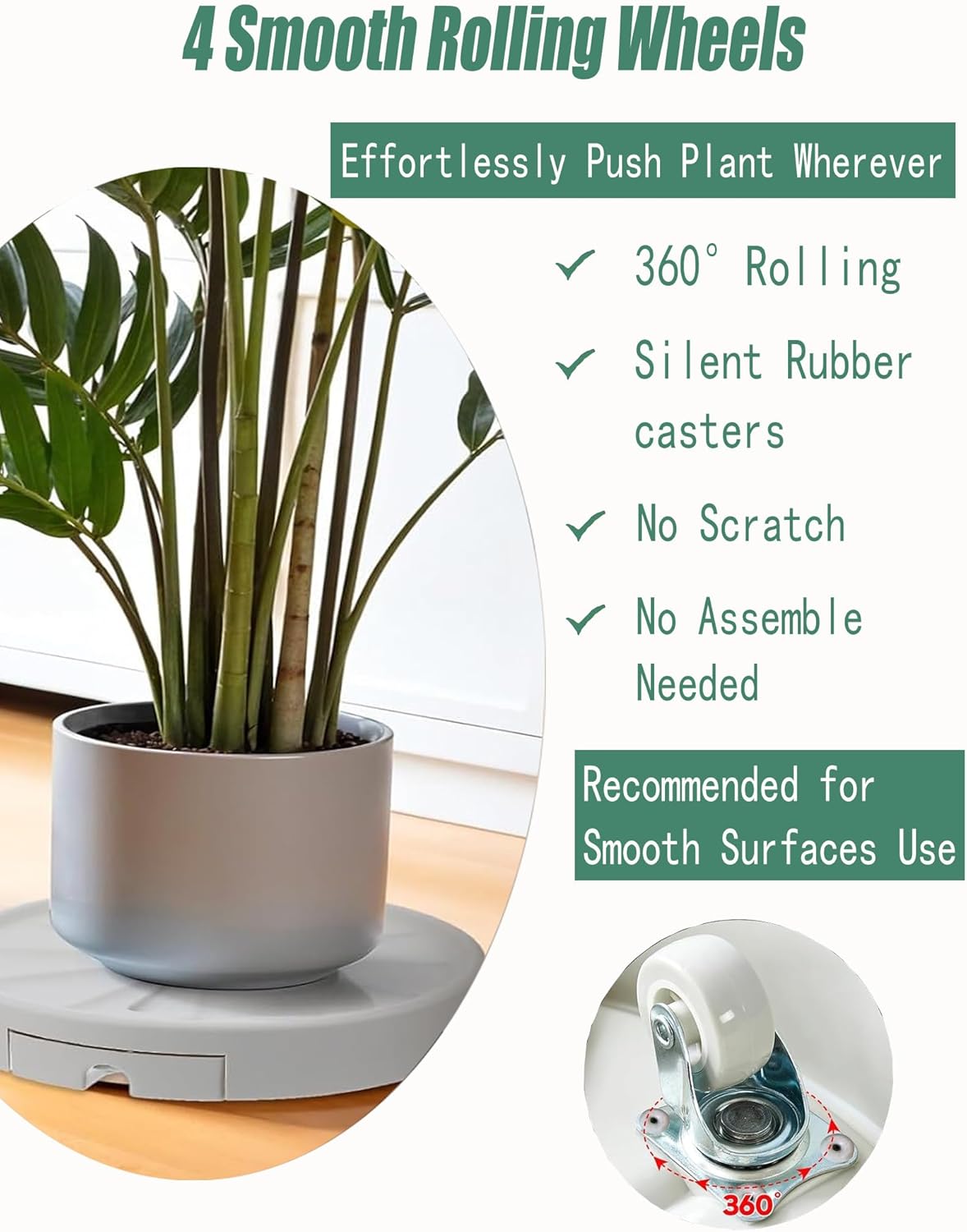 Plant Stand with Wheels Outdoor Round Rotating Plant Caddy Rollers Heavy Duty Dolly Large Plant Drainage Trays for Indoors No Holes 360°Rolling Planter Caddies Bases (Grey 12inches 2pcs)