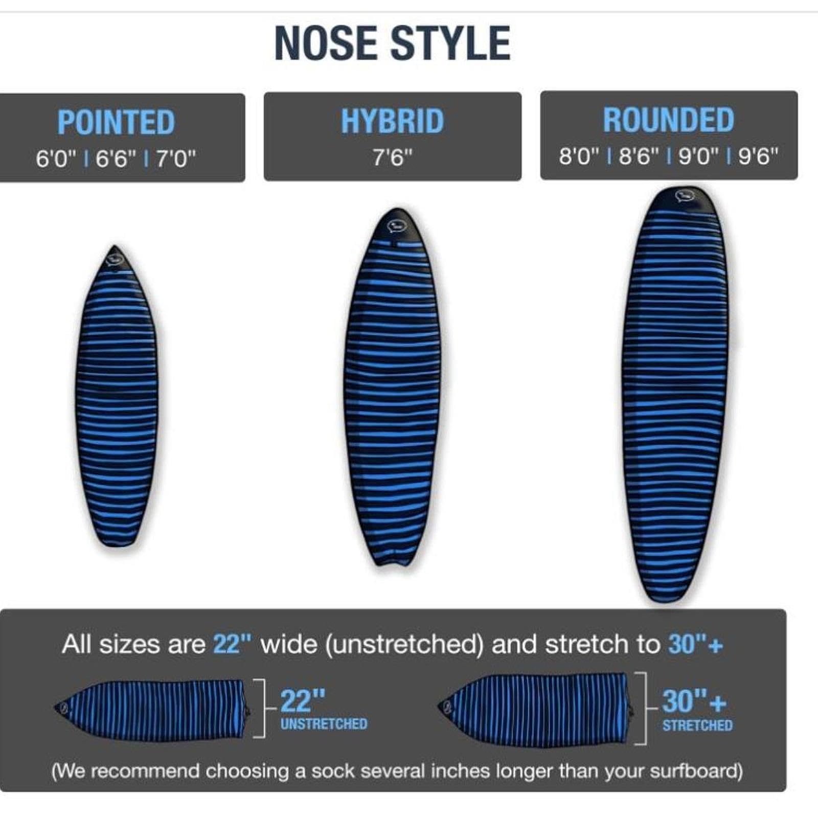 Surfboard Sock Cover Housse pour Planche Polyester avec Protection Renforcée Nez avec Tissu Élastique Fermeture à Cordon Adaptée à Surfboard Paddleboa