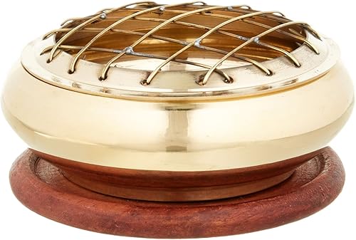 Quemador de incienso de carbón de pantalla de 3" de diámetro con posavasos de madera