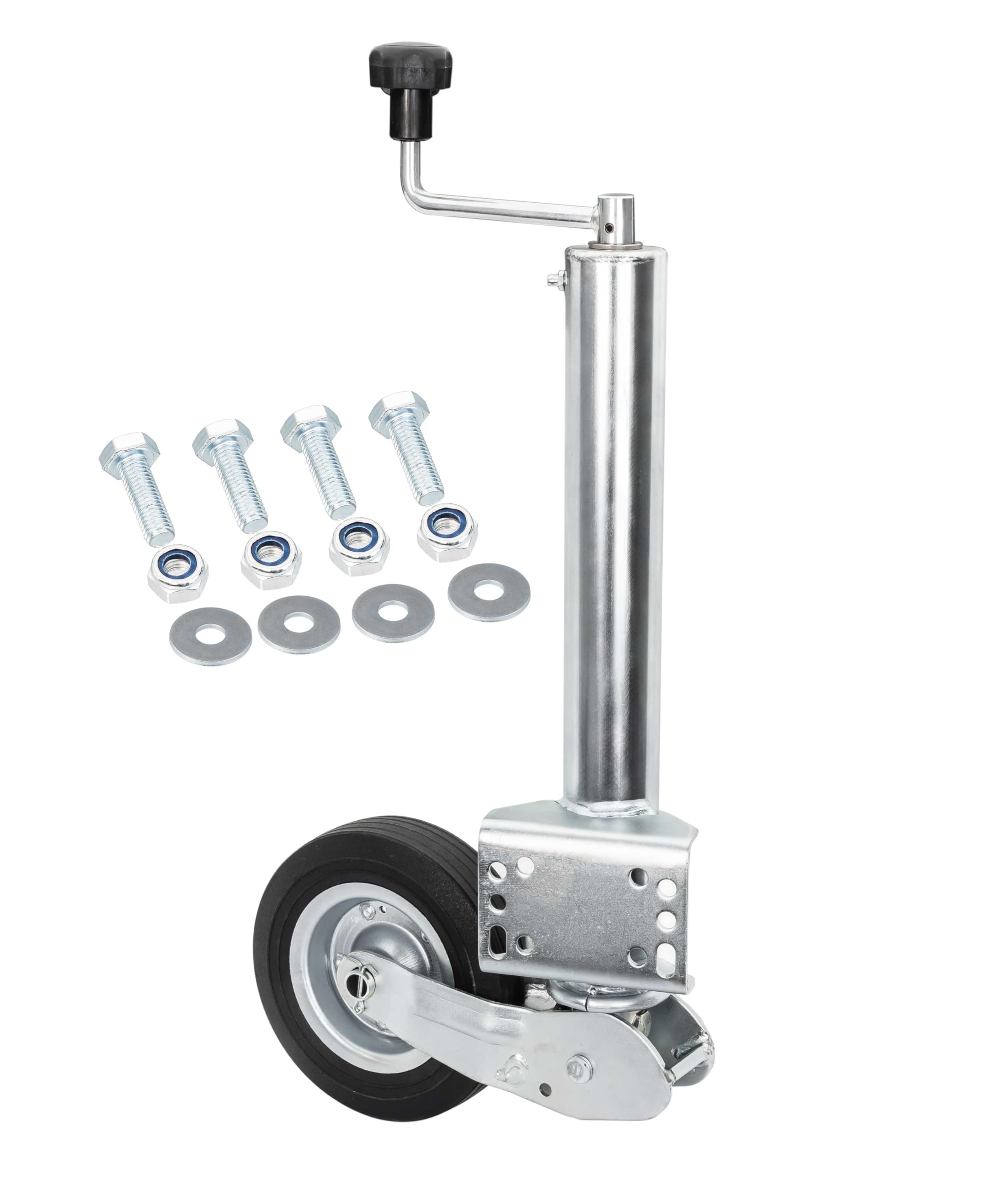 Anhänger Stützrad Automatik 60 mm klappbar Stützlast 400 kg mit Montiersatz Hochleistungs Stützrad für Trailer und PKW Anhänger