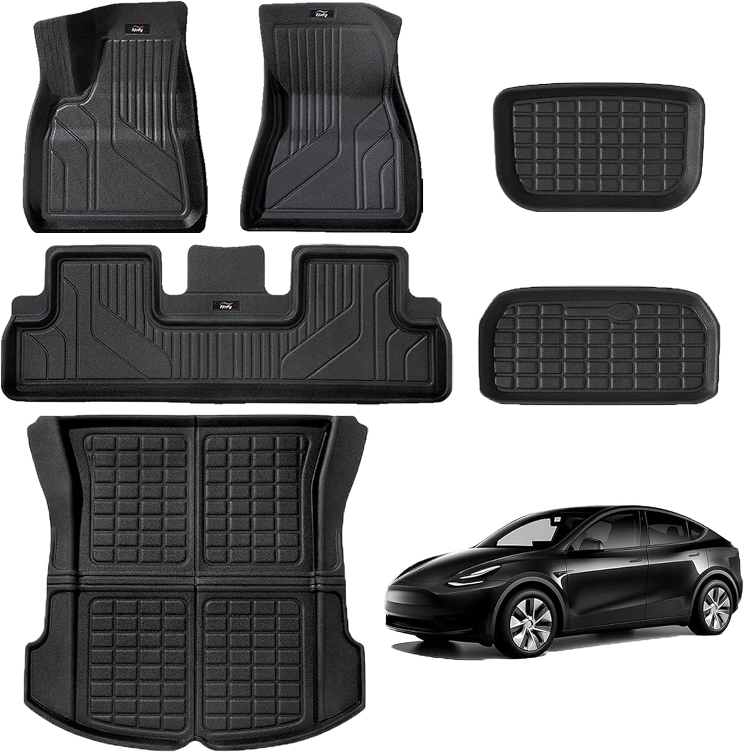 FJinfly Tesla Model 3 Floor Mats for 2023 2022 2021, 6PCS All Weather Floor Mat Cargo Liners Accessories, 3D TPE Odorless Floor Mat Trunk Frunk Rear Well Mats Custom Fit, Heavy Duty Floor Mats
