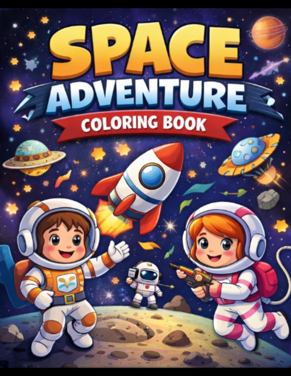 Space Adventure Coloring Book for Kids Ages 4–8: Fun & Easy Planets, Astronauts, Aliens, Rockets & Galaxy Scenes