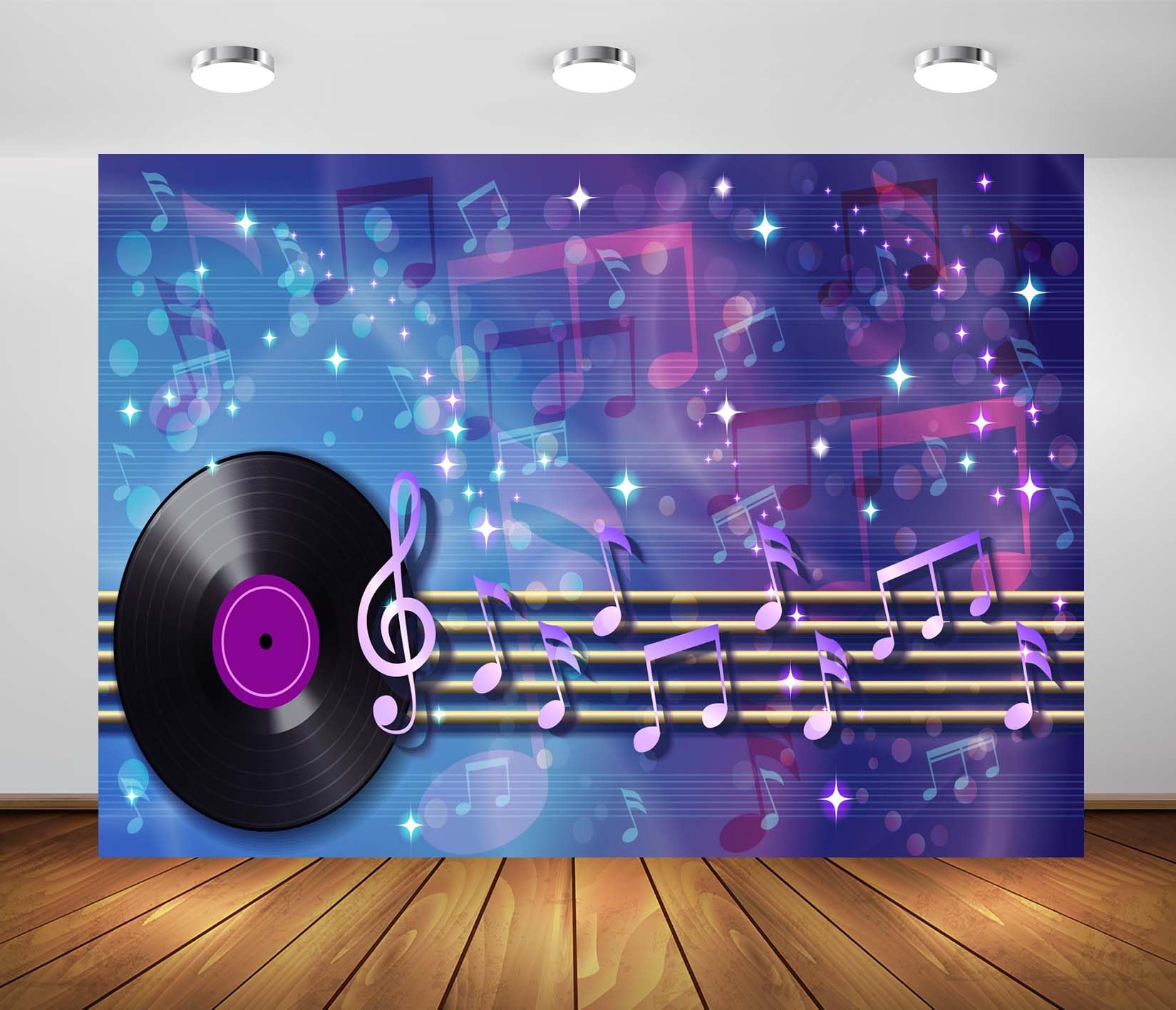 6x3m Sfondo musicale Neon Rock Roll Vinile Disco Sfondo Disco Dance Concerto Festa Sfondo musicale Note musicali Sfondo Musica Tema Festa di compleanno Decorazione
