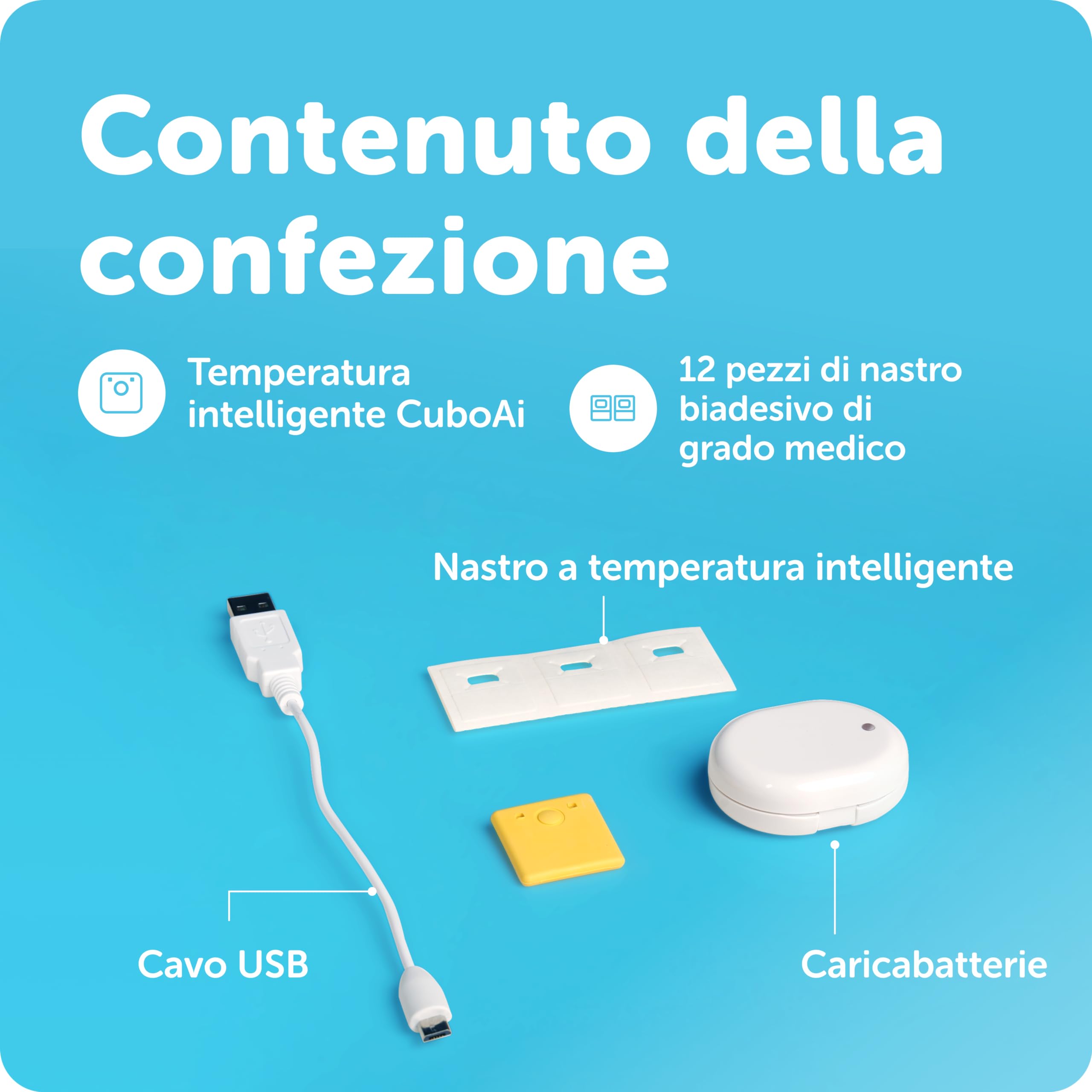 Temperatura intelligente CuboAi | Sensore termico di grado medico per monitorare continuamente la temperatura del bambino | Termometro ascellare indossabile | Deve essere abbinato Baby Monitor CuboAi