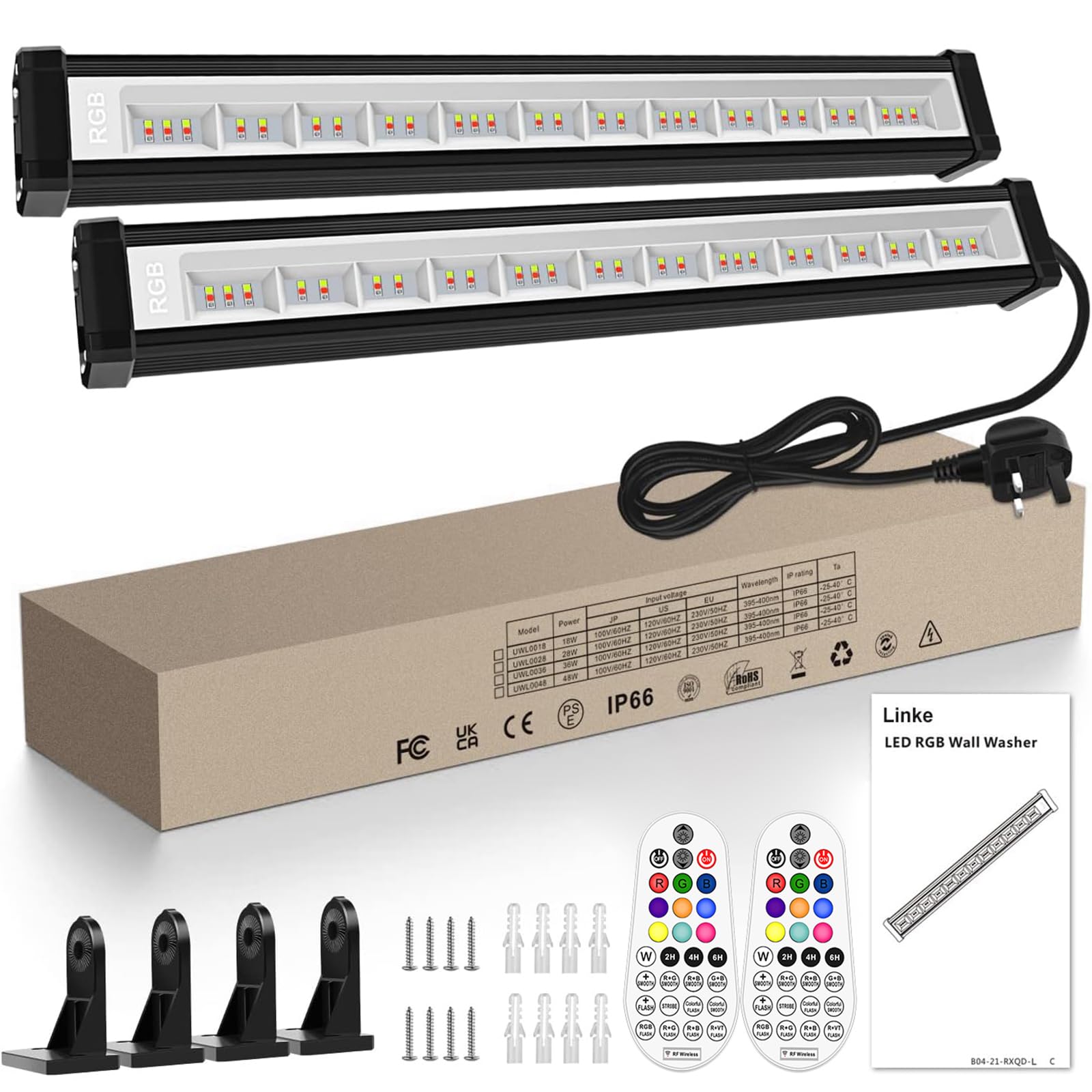 Linke Faretti LED RGB 42W con telecomando - Intensità variabile - Multicolore - IP66 - Impermeabile - Con funzione di memoria - Per esterno e interno - Per feste, giardino