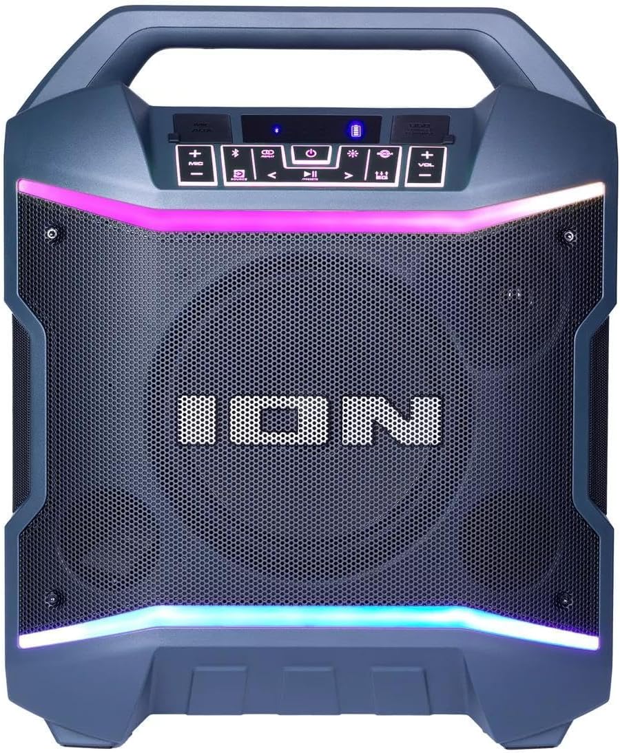 ION Audio Party Boom Plus Rechargeable Bluetooth Speaker with Microphone, Light Effects, Bass and FM Radio (Renewed)