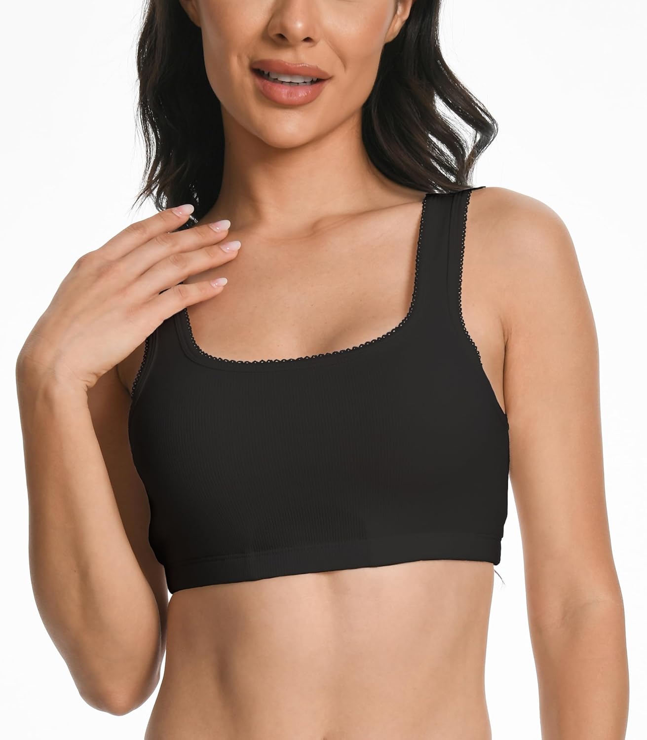 Comfneat Women's 2-Pack Bralette Cotton Rib Fabric with Spandex - Image 3
