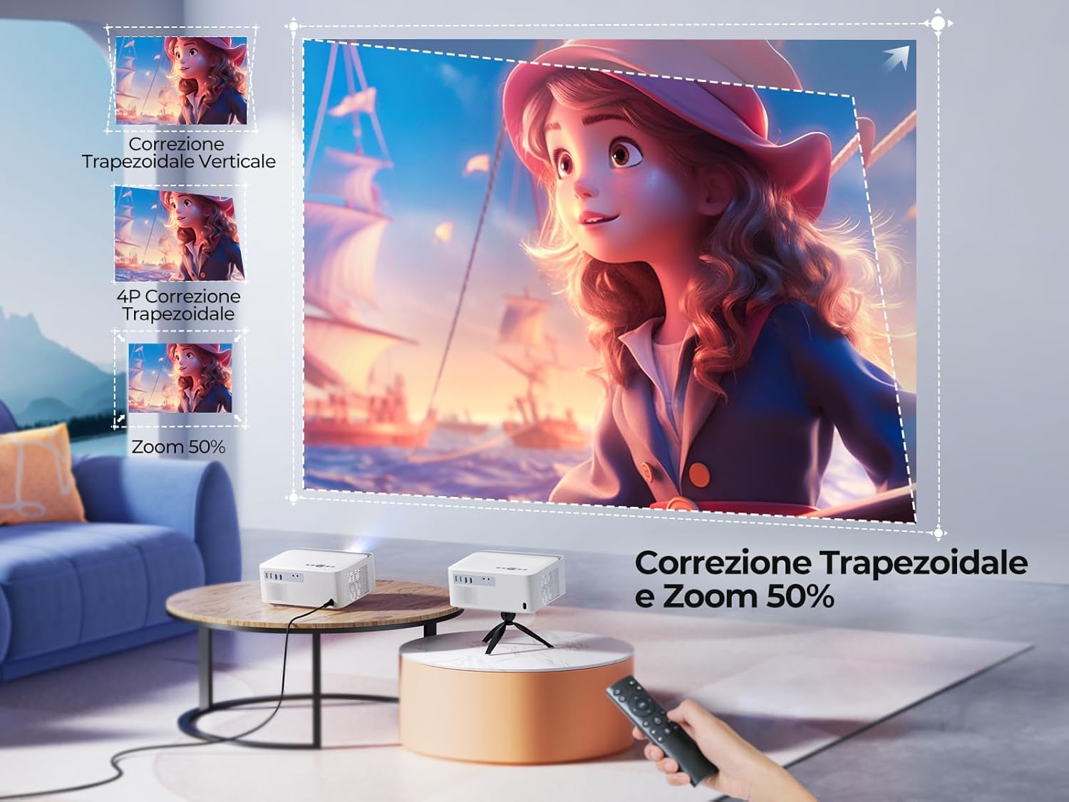 Videoproiettore【Android TV & Auto Keystone】Proiettore Portatile 1080P Nativo Full HD 4K Supporto, 600ANSI, E-Focus, WIFI Bluetooth Proiettore 4K Home Cinema per Esterni/PS5/HDMI/USB (con Treppiede) M Bianco - Immagine 5