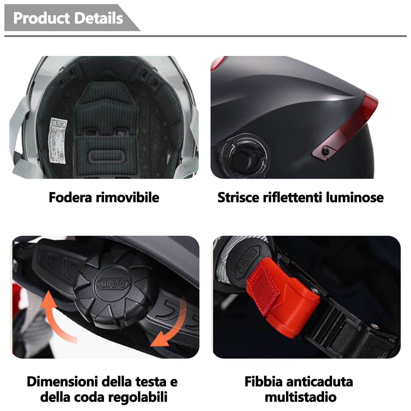 Casco Aperto Classico, Mezzo Casco Con Visiera, Fibbia a 7 Sezioni, Calotta In 709abs Combinata Con Strato Di Ammortizzazione Eps