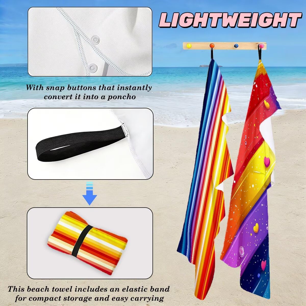 Toalla Playa 80x160 cm, Toalla Gimnasio Microfibra Secado Rapido, Juego de 2 Antiarena Toallas de Playa, Ligera Compacta Toallas Microfibra Grande para Viaje, Regalo Hombre Mujer (Vistoso) -5015