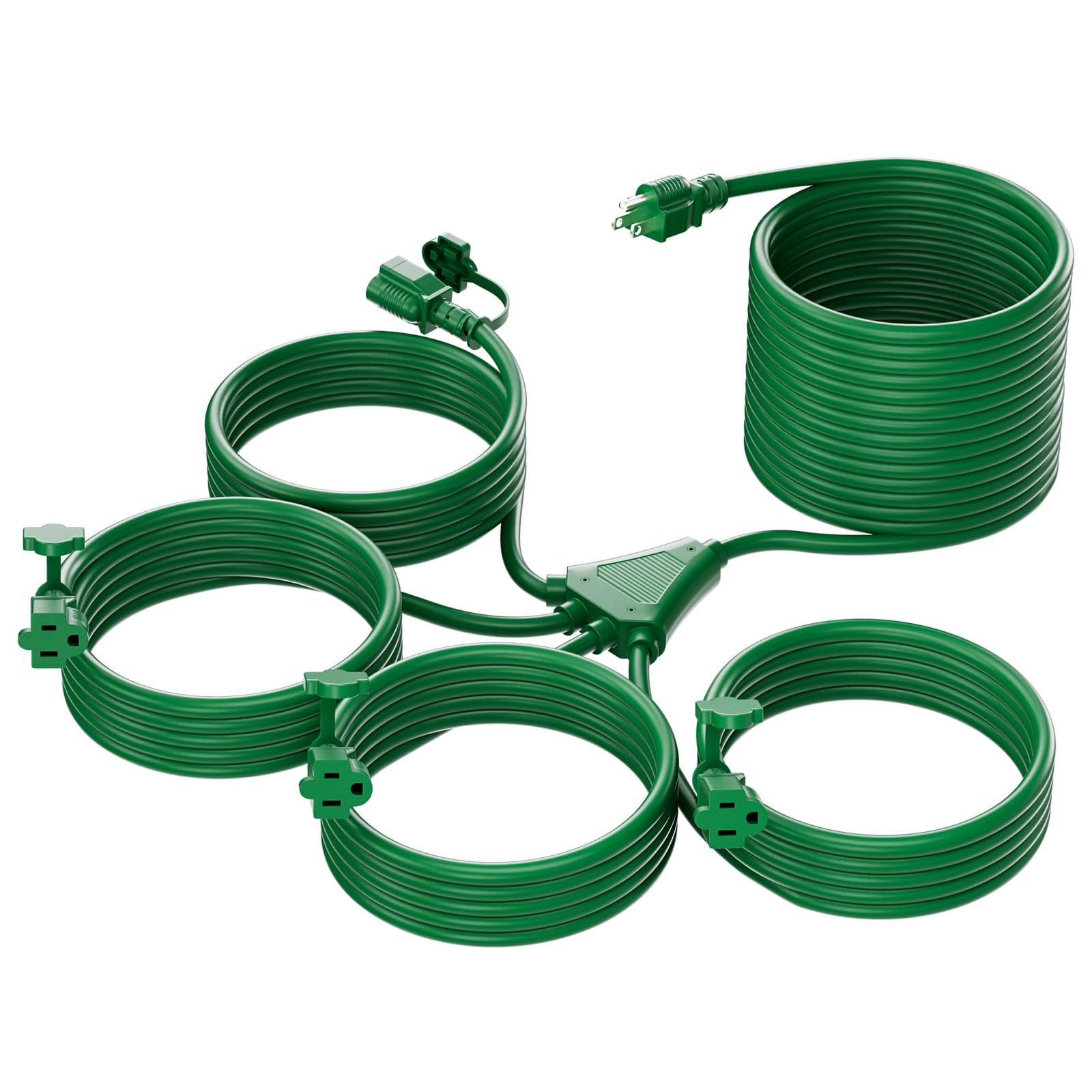 K KASONIC - 1 to 4 Splitter Extension Cord with 31FT Combined Length, ETL Listed Heavy Duty Outdoor Electrical Cord with Protective Covers, Weatherproof Extension Cord for Outside, 16AWG/1625W, Green