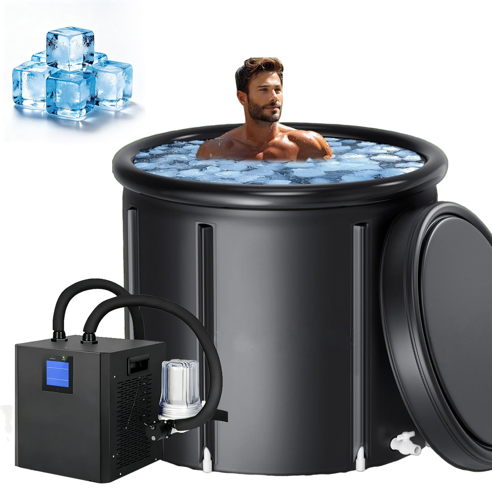 Bañera De Inmersión En Frío con Enfriador De Agua, Kit De Enfriador De Baño De Hielo De 1/3 HP con Bomba Y Filtro, Cubo De Hielo Aislado De 148 GAL para Terapia De Agua Fría, Recuperación De Atletas