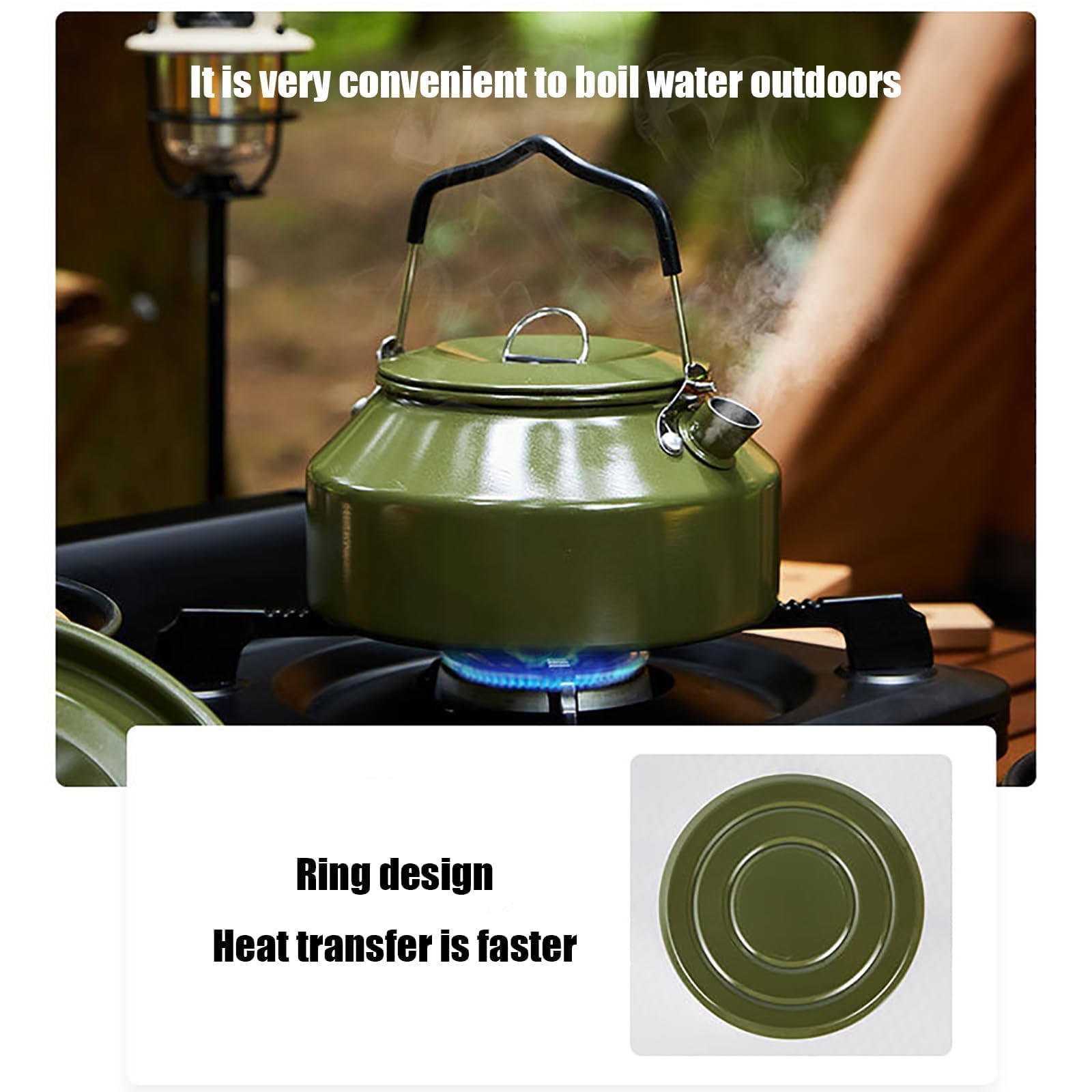 Juego de utensilios de cocina portátiles de camping de 3 piezas con olla antiadherente, sartén y hervidor, asas plegables para un fácil embalaje, incluye bolsa de transporte, ideal para uso en