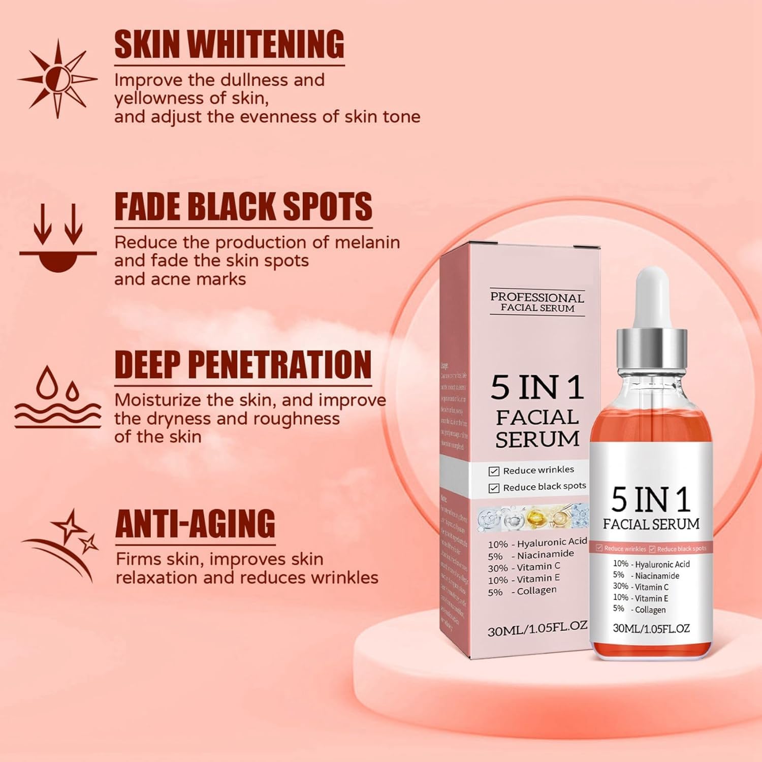 Amazon.co.jp: 5 In 1 Hyaluronic acid Serum, Vitamin C serum for