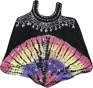 Mogul Interior Women's Black Tank Top Embroidered Tie Dye Bohemian Summer Gift Blouse M