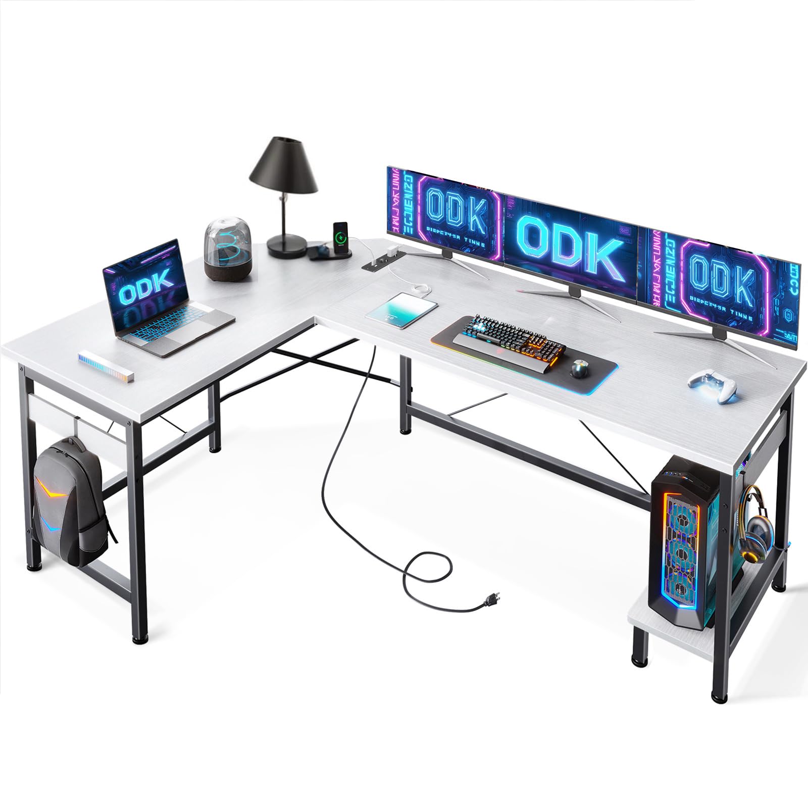 FORTE Gamingtafel Tezaur Hoekbureau met RGB-verlichting tower kan links
