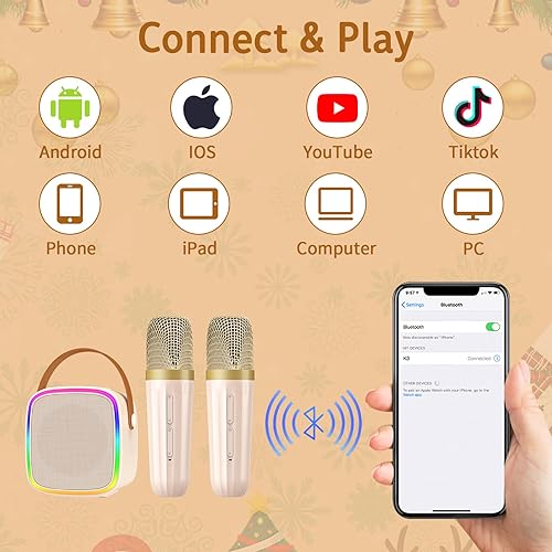 Miniatura 4 de Máquina de karaoke con 2 micrófonos y micrófono de karaoke, altavoz portátil Bluetooth para niños
