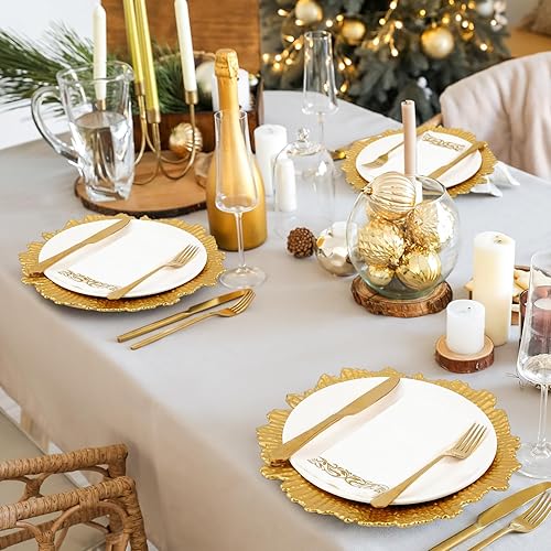 Miniatura 6 de Nitial Reef - Juego de platos de carga a granel de plástico de 13 pulgadas, platos de carga con borde con volantes mate con servilletas de papel,