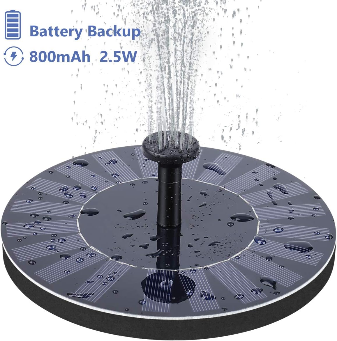 Riapow Solar Fountain for Bird Bath, 2.5W Solar Powered Fountain with 800mAh Battery Backup Free-Standing Floating Water Pump for Birdbath, Garden, Pond, Pool, Outdoor