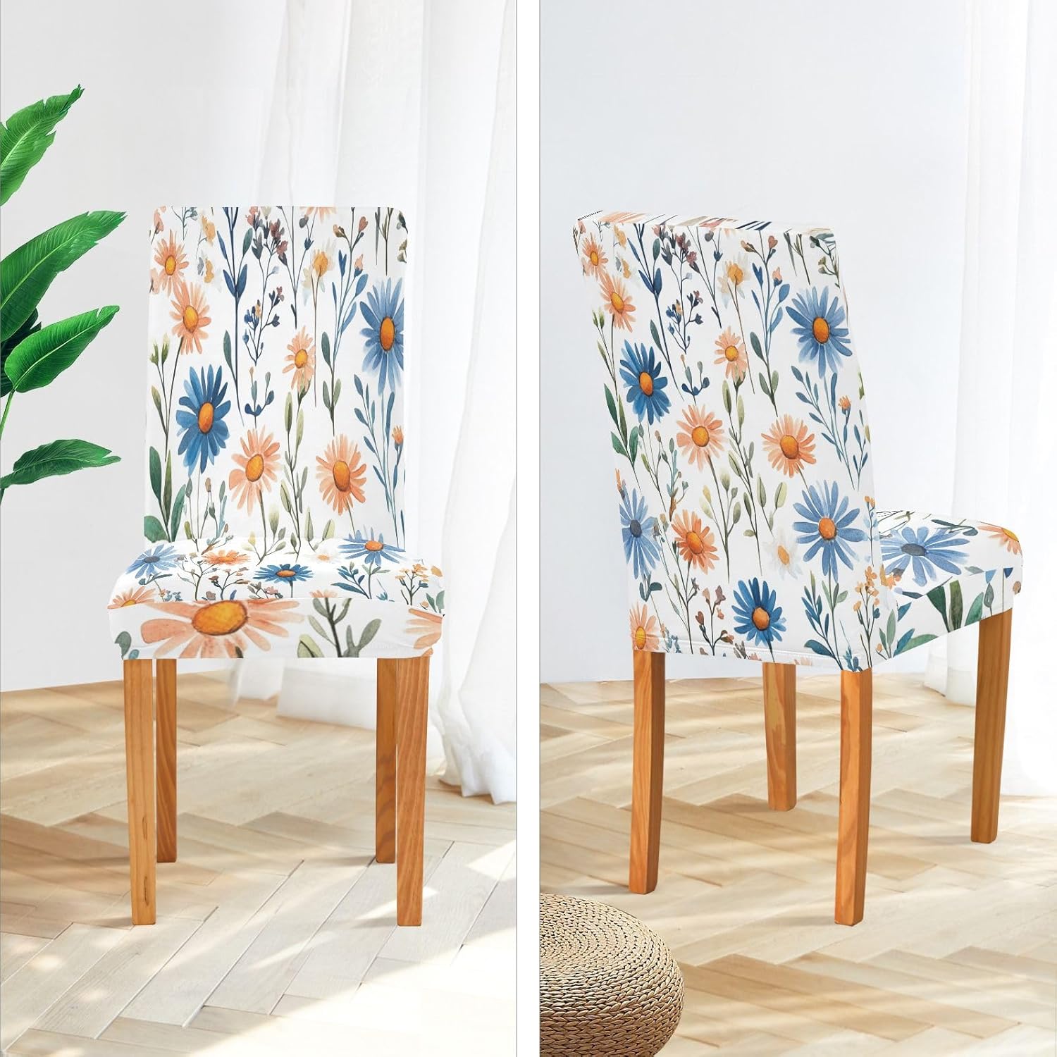ALAZA Chair Covers for Dining Room, Watercolor Daisies Wildflowers Floral Stretch Chair Cover Sets Chair Protector Removable Washable for Ktichen Restaurant Hotel
