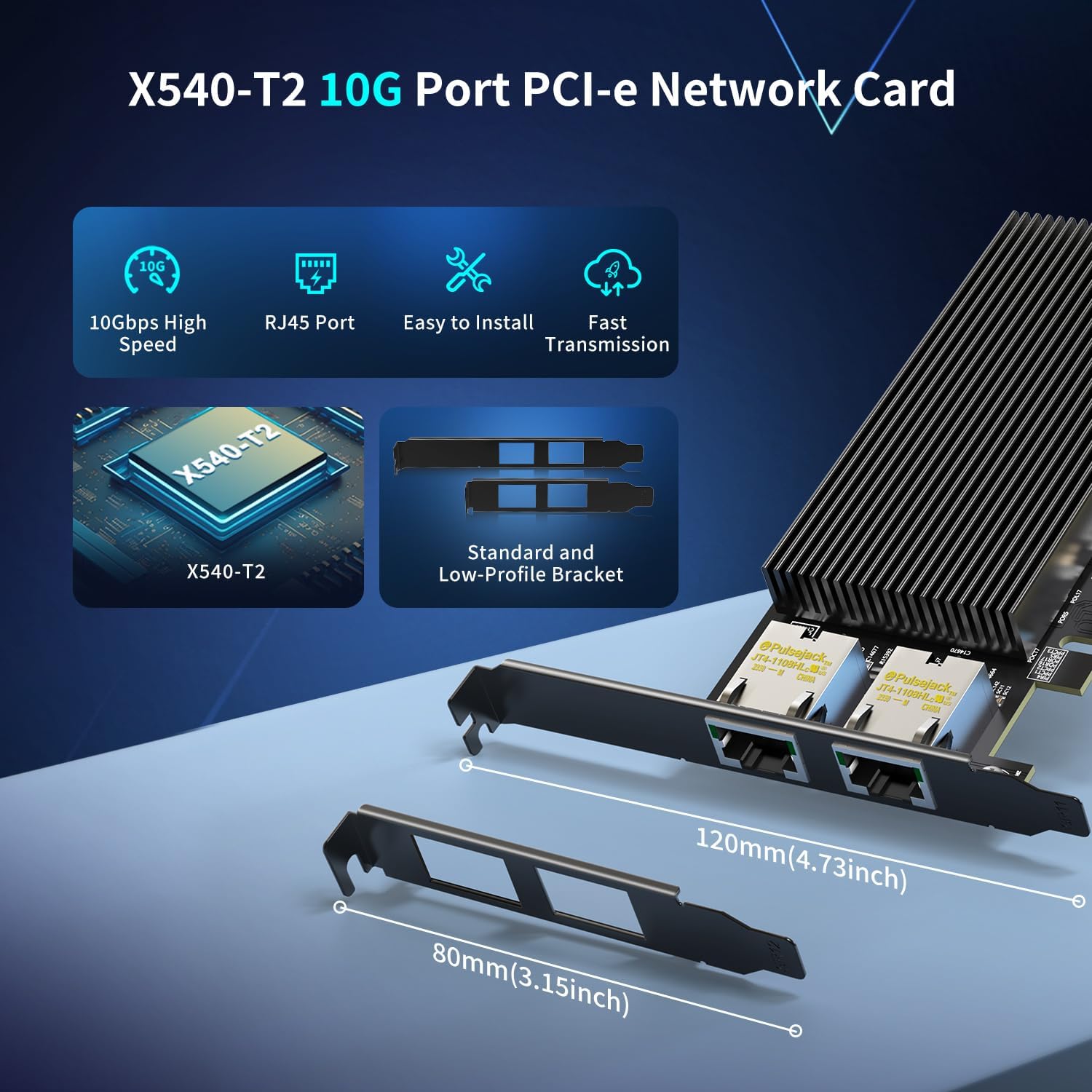 10Gb Dual LAN Base-T PCI-e Network Card, Intel X540 Controller, NICGIGA 10Gbps Ethernet Adapter, 2 * 10Gbe RJ45 Port, 10G NIC Card, Support Windows/Windows Server/Linux/Vmware/ESX - Image 4