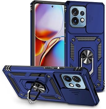 for Motorola Edge Plus 2023 Case with Slide Camera Cover, Magnetic Ring Car Mount Holder Kickstand Protective Case for Motorola Edge+ 2023 Blue
