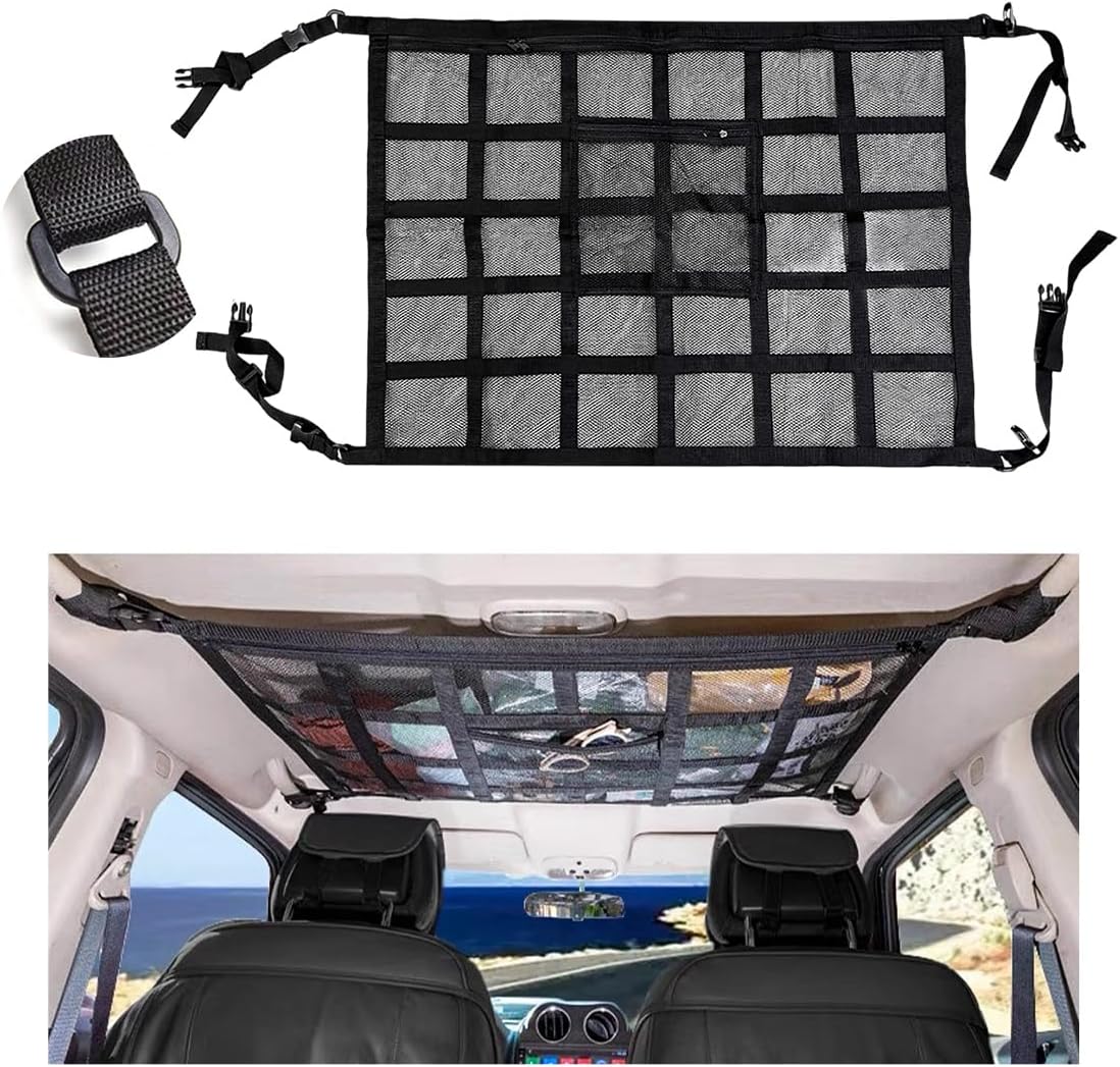 Suvnie Car Ceiling Cargo Net Pocket, 30.3"×25.6" Strengthen LoadBearing and Droop