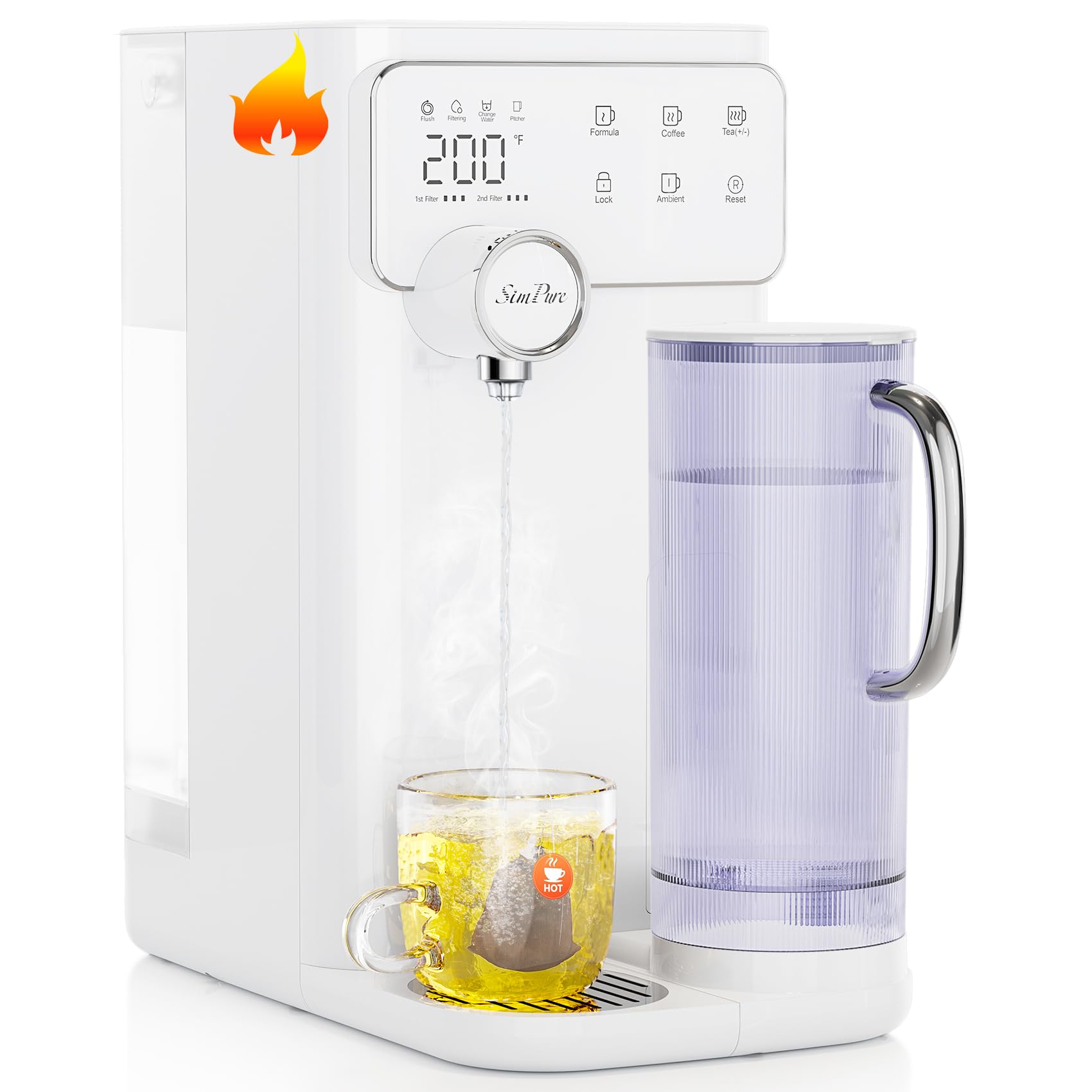 SimPure Y10H Instant Hot Reverse Osmosis Water Filter Countertop, 6-Stage RO Water Filtration System, Heating Water Dispenser with Protection Lock, Removable Water Pitcher, No Installation