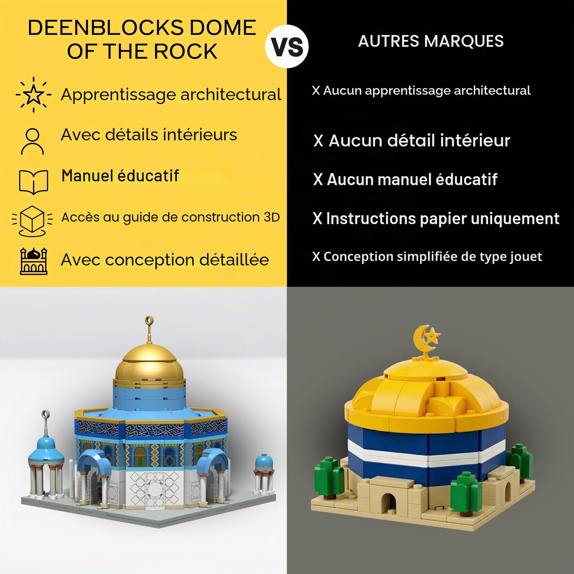 DEENBLOCKS by TAKVA | Blocs musulmans en dôme du rocher, Al Aqsa, briques Kaaba, Masjid, cadeau du Ramadan, jouet, cadeau du Hajj, jeu éducatif islamique pour adultes/familles/enfants/enfants