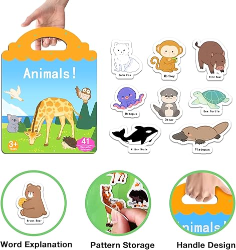 Miniatura 5 de Libro de calcomanías de animales para niños de 2 a 4 años, libro de actividades reutilizable de gelatina para niños, regalo de fiesta de cumpleaños,
