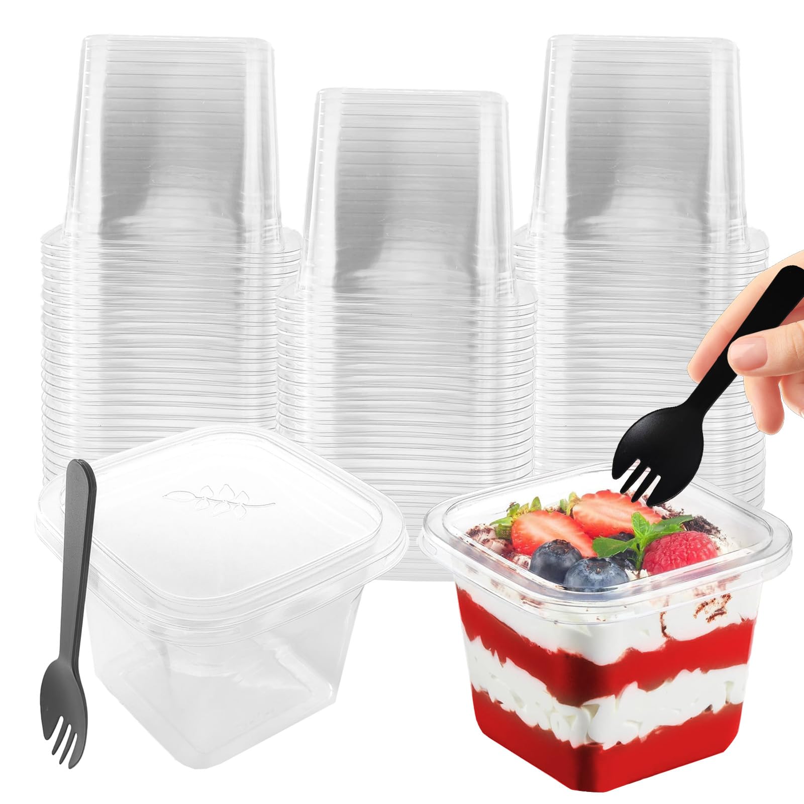 CAIEJSAEN 50pcs Reusable Plastic Dessert Cups,380ml Dessert Cups with Lids