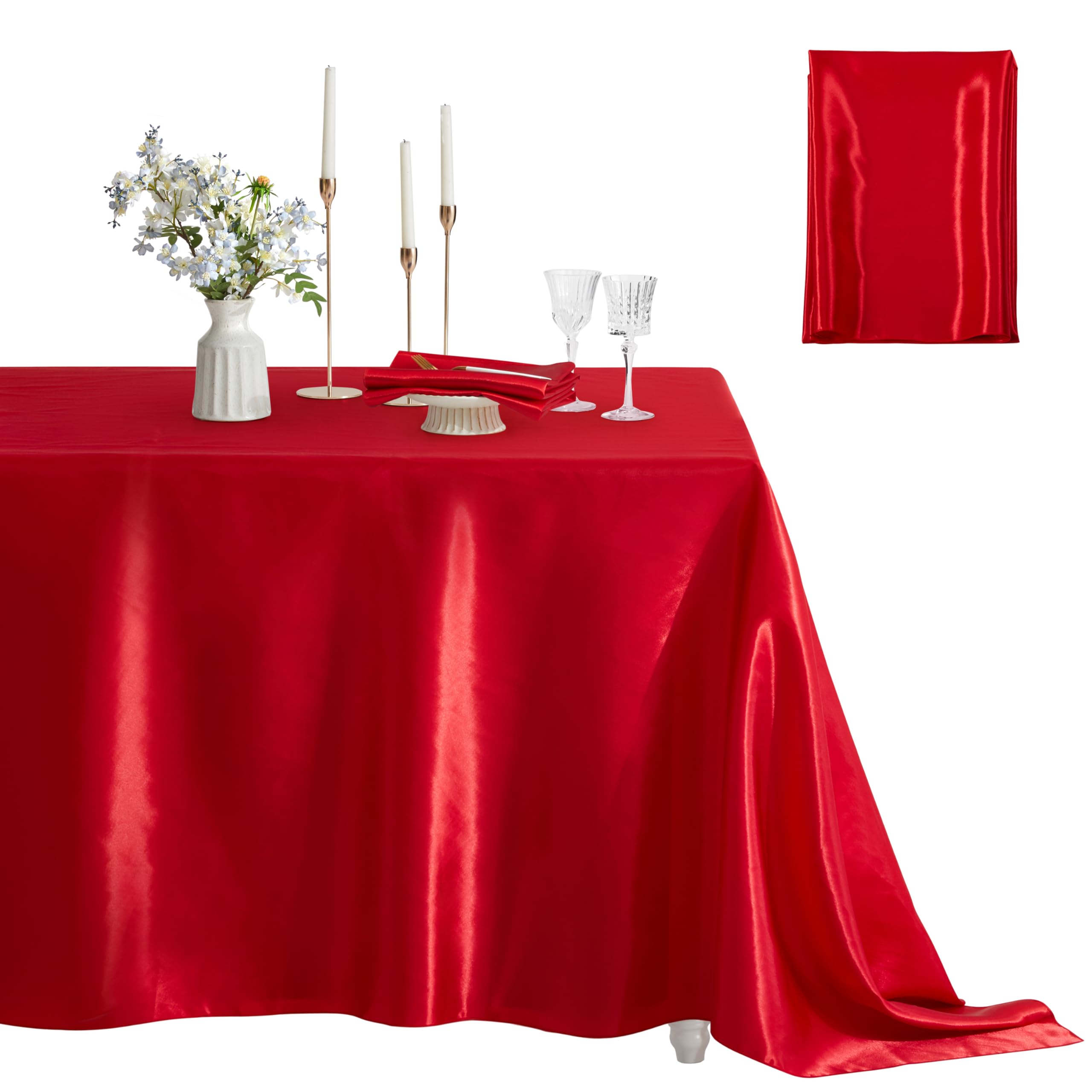 Counfeisly 1 Pack Rectangle Tablecloth Stain Resistant Wrinkle Free Silkly Soft Table Cloth, Satin Dining Table Cloths for Dining Room, Indoor and Outdoor Use, 60 x 84 Inches, Red