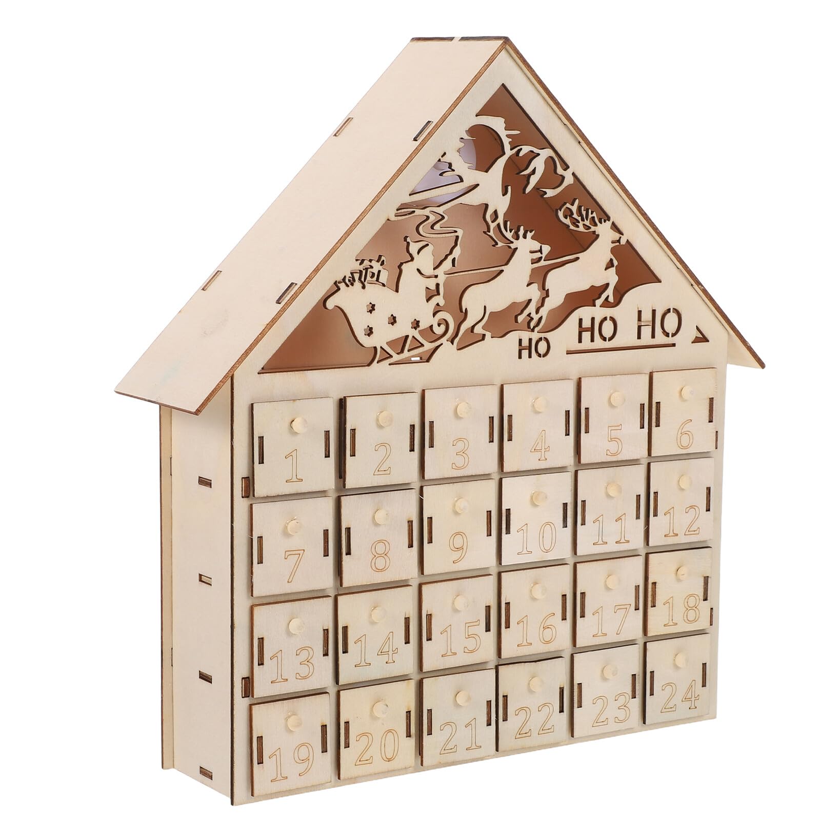LED Beleuchteter Holz Adventskalender mit Wiederverwendbarer Weihnachts Countdown Kalender für Tisch Kamindekoration Rustikale -optik