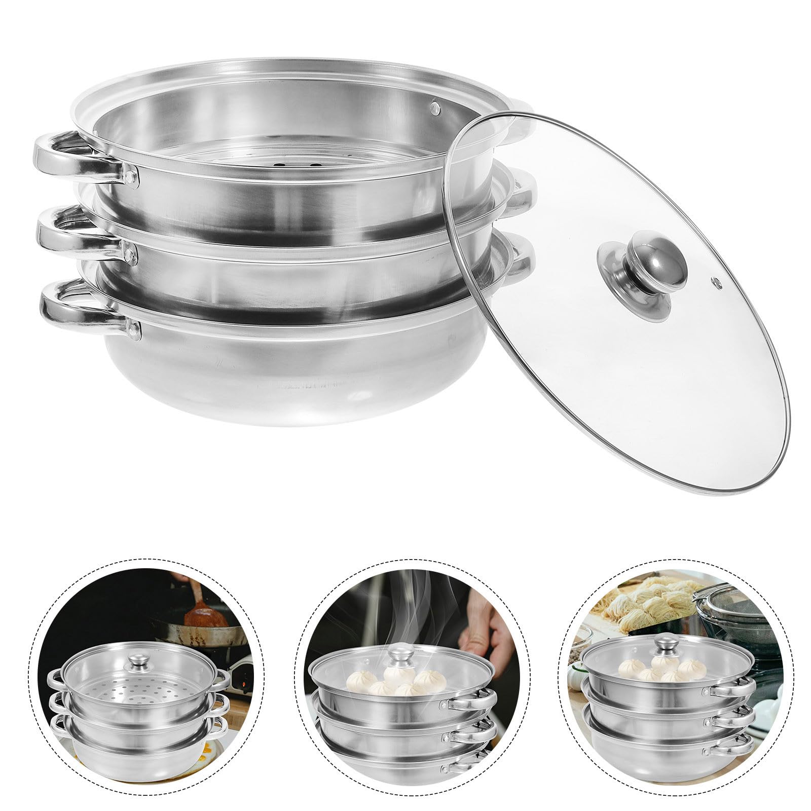 Pentola Vapore a Tre Livelli in Acciaio Inox per Cottura