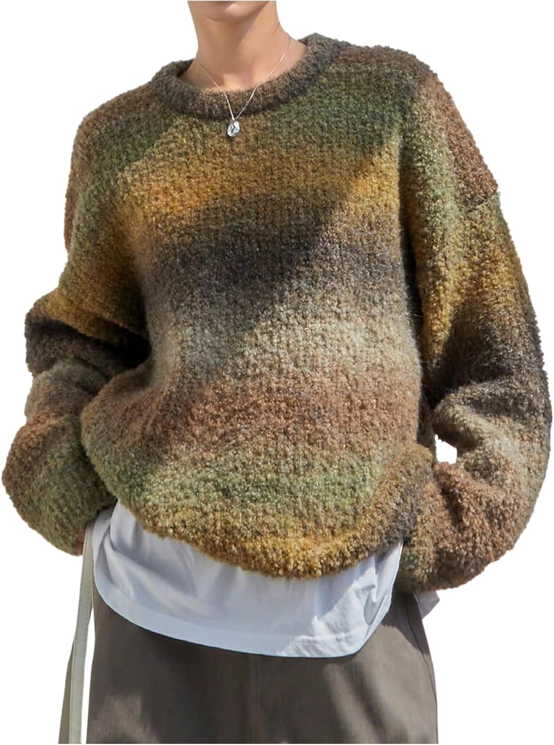 SOLY HUX Women's Vintage Long Sleeve Sweater Crew Neck Knitted Pullover Sweaters Oversized Tops Winter Festivals Clothes