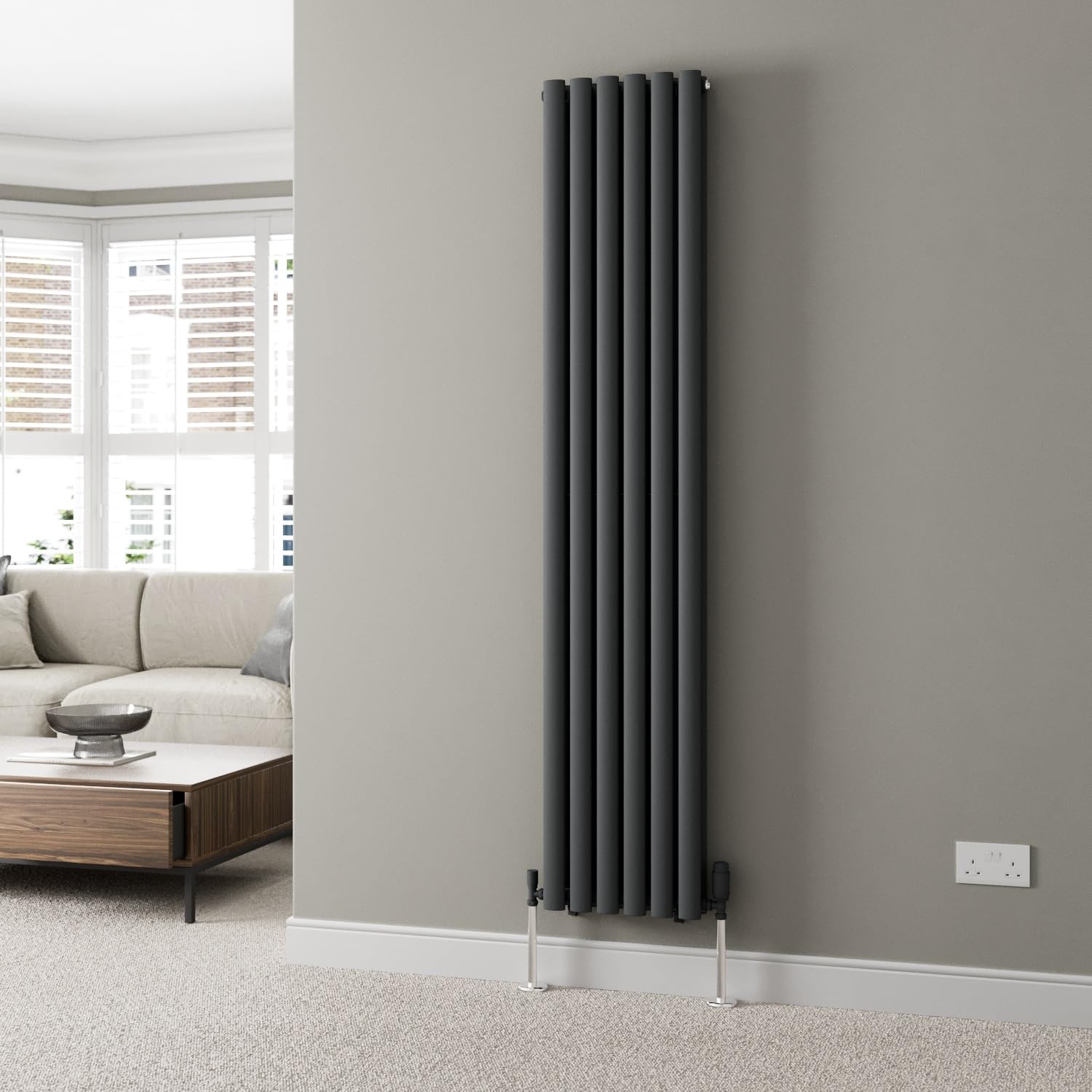 DuraTherm® 1800 x 360mm Anthracite Vertical Designer Radiator Double Column Oval Tube Modern Central Heating Panel Bathroom Radiators