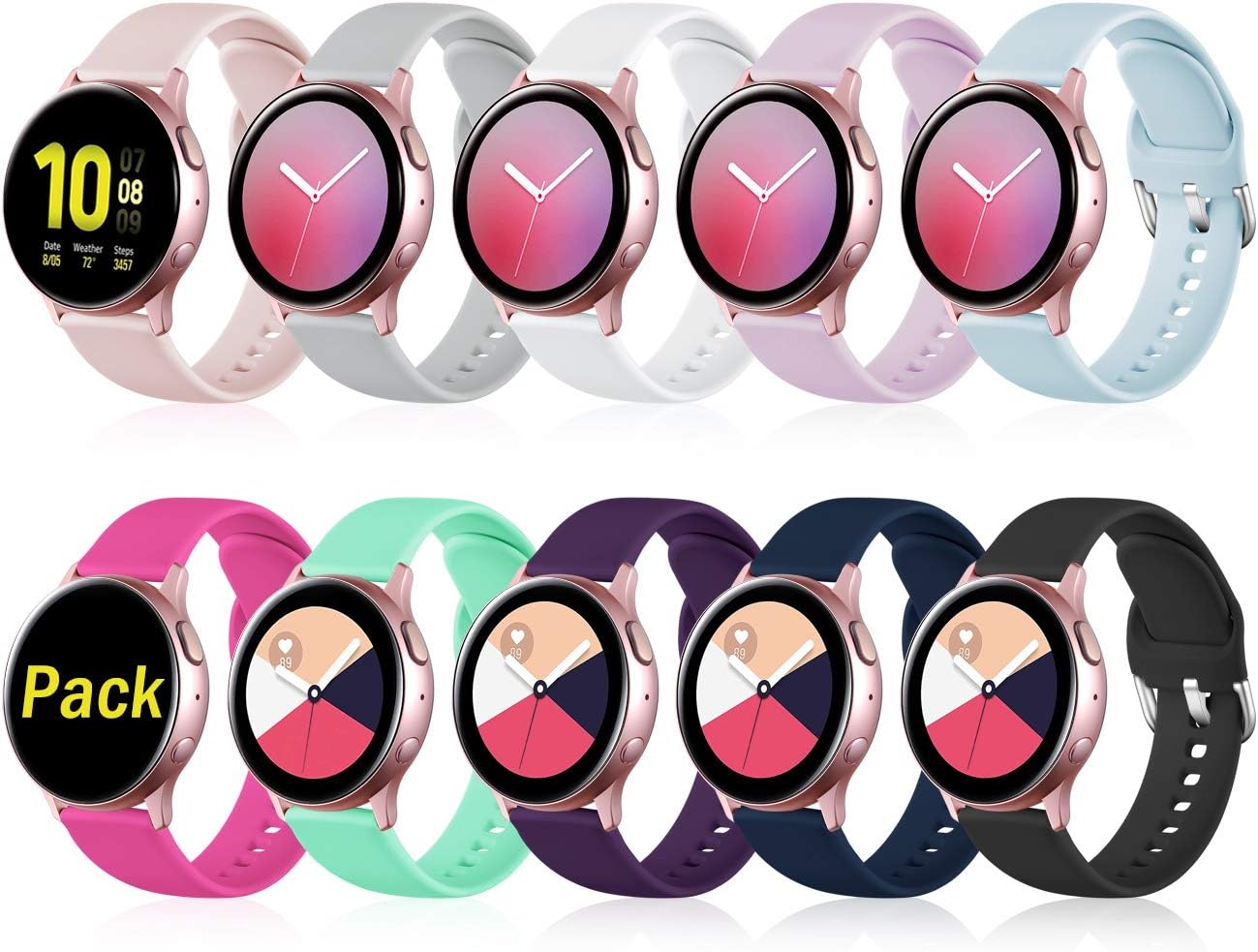 GEAK for Samsung Galaxy Watch Active/Active 2 40mm/44mm Bands, 20mm Soft Silicone Sports Wristband Compatible for Galaxy Watch Bands 42mm/Gear S2 Classic/Gear Sport Smart Watch Women Men Small 10Pack