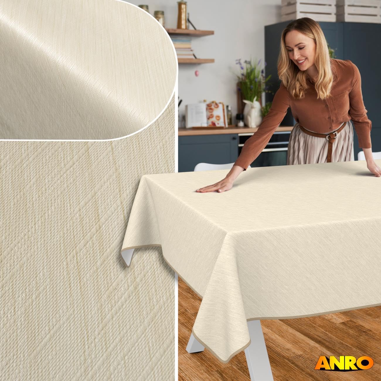 Tovaglia cerata impermeabile lavabile effetto lino 140 x 100 cm rettangolare crema