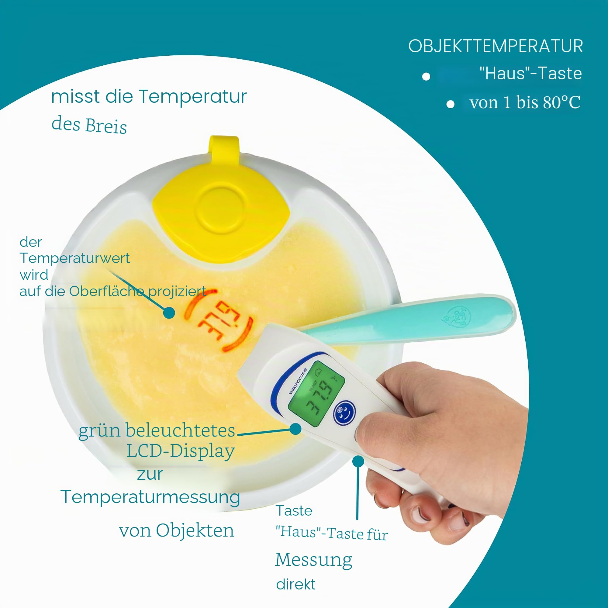 TECNIMED - VisioFocus 06400 - Medizinisches Infrarot-Thermometer zur Messung der Temperatur - Projiziert die Temperatur - Für Kinder und Erwachsene - Batterien nicht im Lieferumfang enthalten - Made