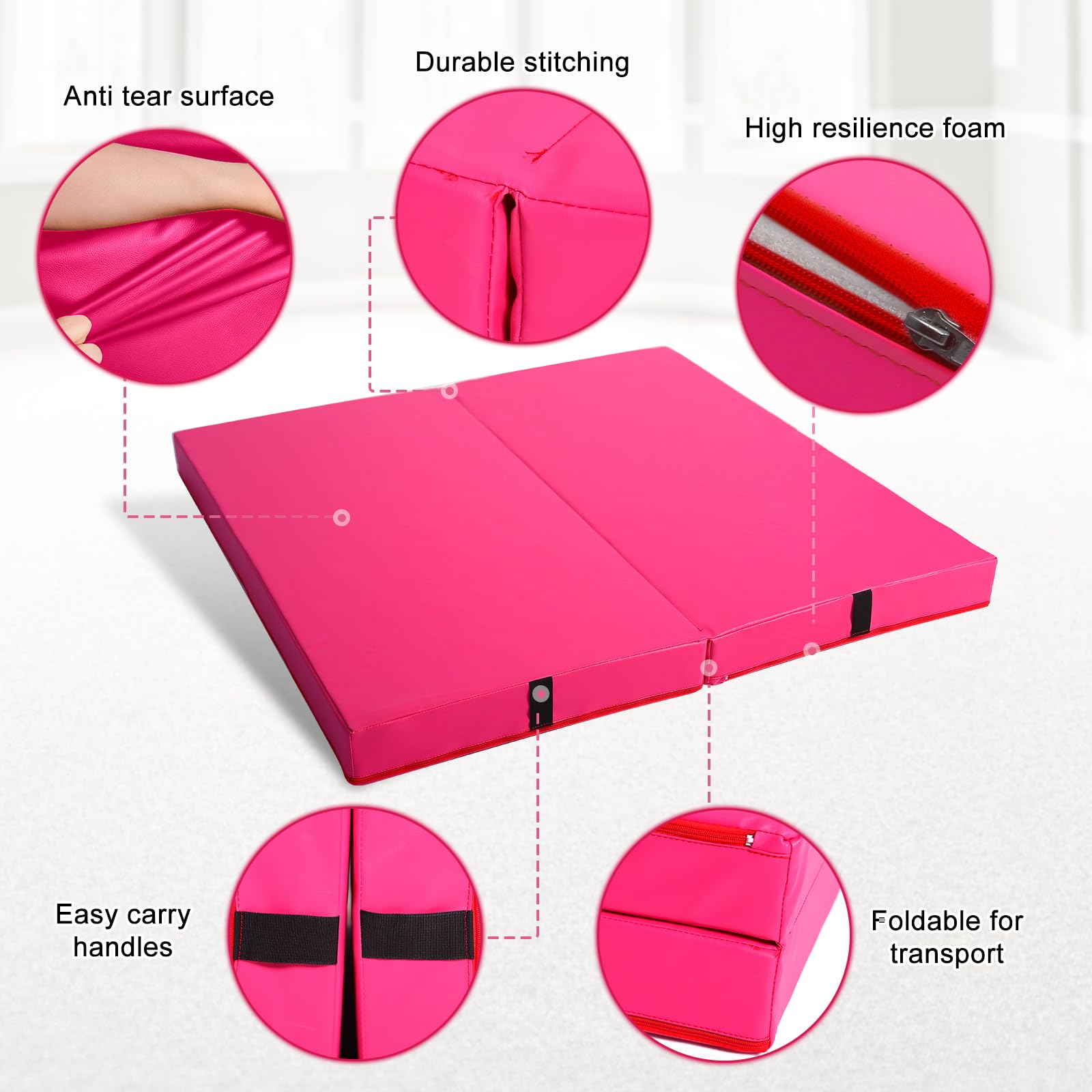 DIKEP 4 inch Thick 2-Panels Fold Gymnastics Mat, 4'x4'x4