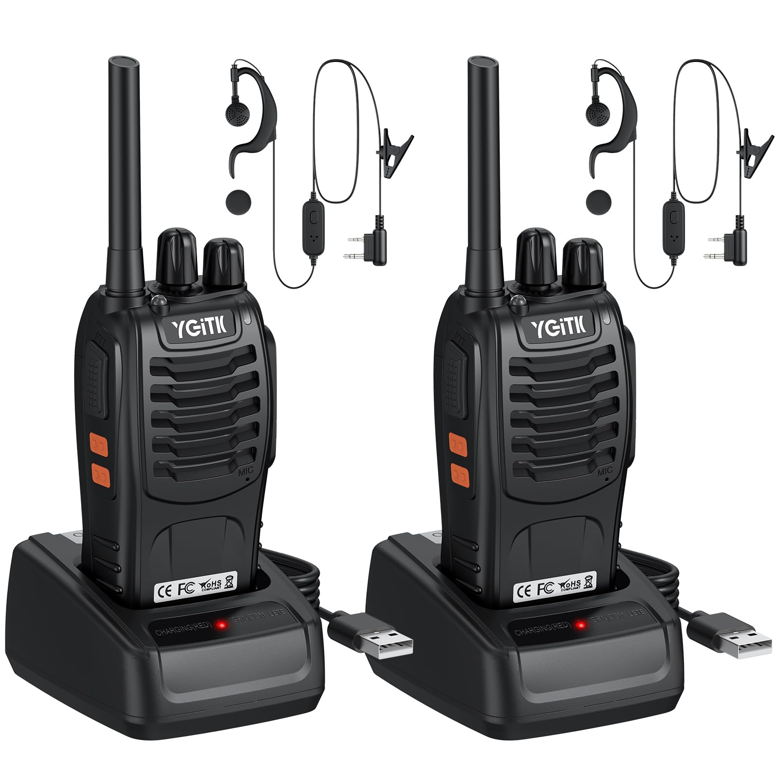 Walkie Talkie PMR446, 2 Pezzi Ricetrasmittenti Portatili con Canali 16, Portata fino a 1.5 km in Spazio Aperto, per Gestione Alberghiera/Escursionismo/Campeggio/Viaggi - Ricaricabili via USB